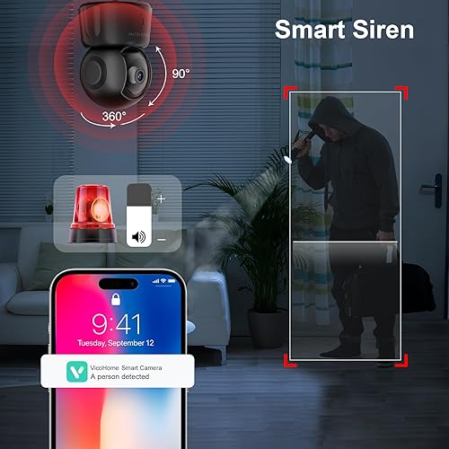 Miniatura 8 de GOLSPARK Cámara de seguridad para interiores 2K para monitor de bebé, cámara WiFi 360 de 2.4 GHz para mascotas con visión nocturna, detección de