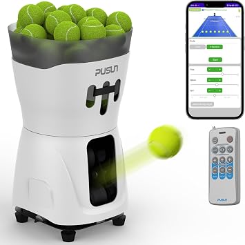 Tennis Ball Machine PT-Mini-Pro, APP Controlled Auto Feed, 65 Ball Capacity, 3-5 Hour Battery Life, Ideal for Beginners