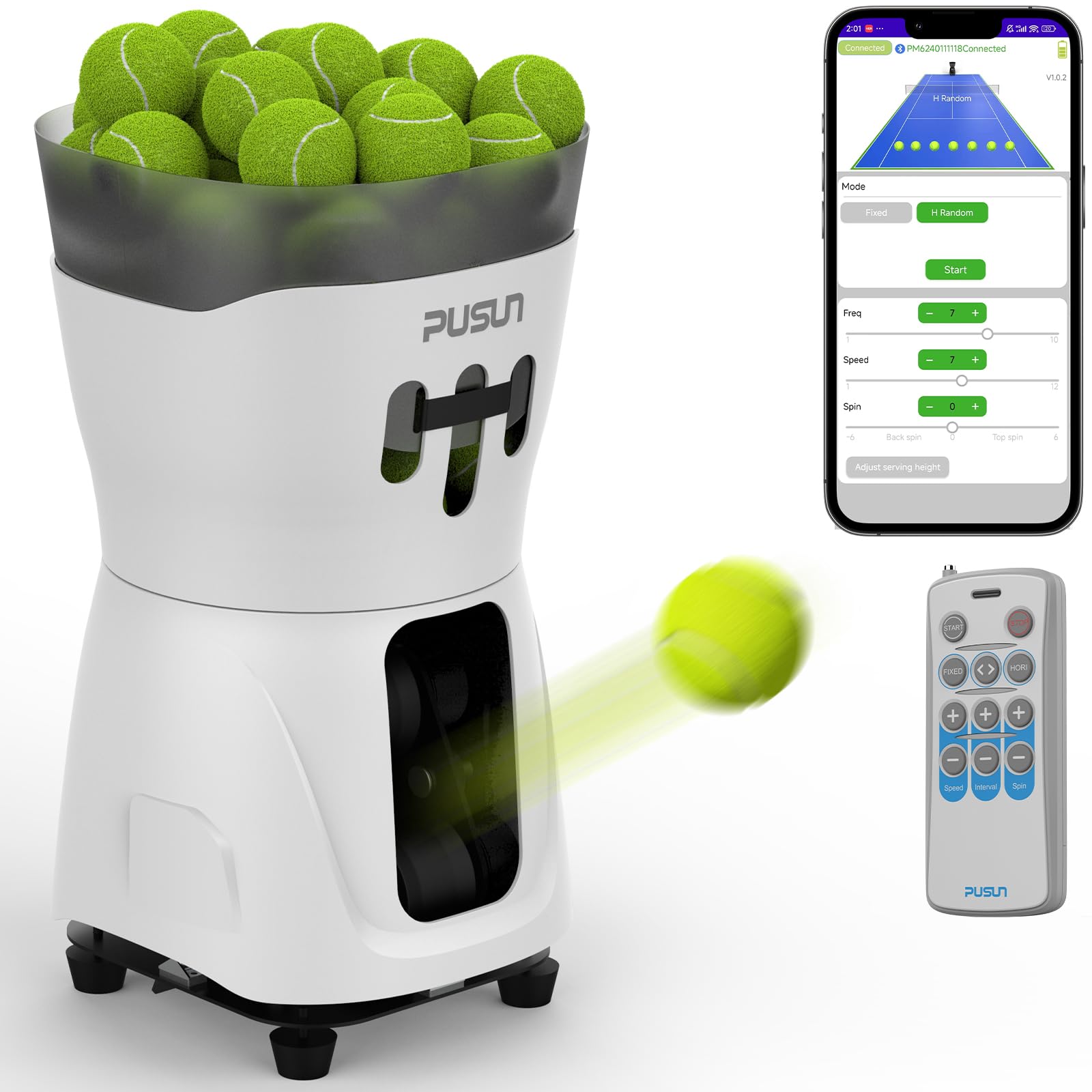 PT Mini Pro Pallina da tennis Machinec, portatile, velocità e rotazione regolabili, capacità di oltre 65 palline, telecomando, alimentazione a batteria, ideale per allenamenti da soli, principianti e