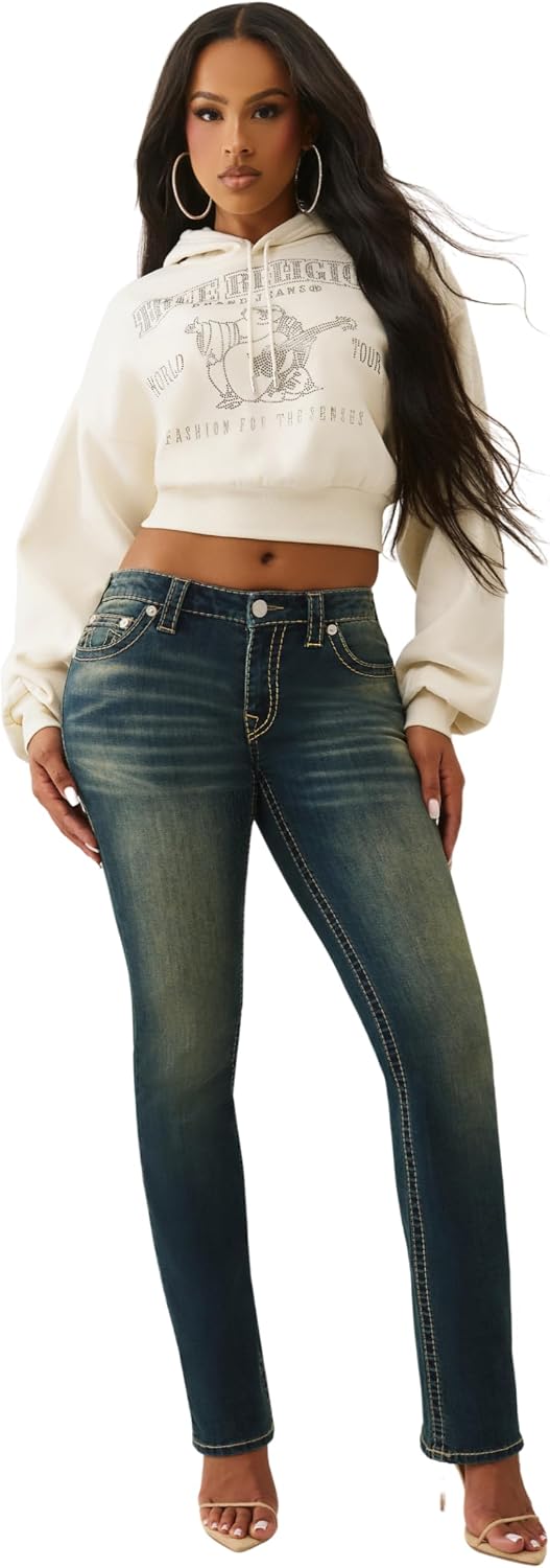 True Religion Billie Mid Rise Big T Straight Jeans for Women