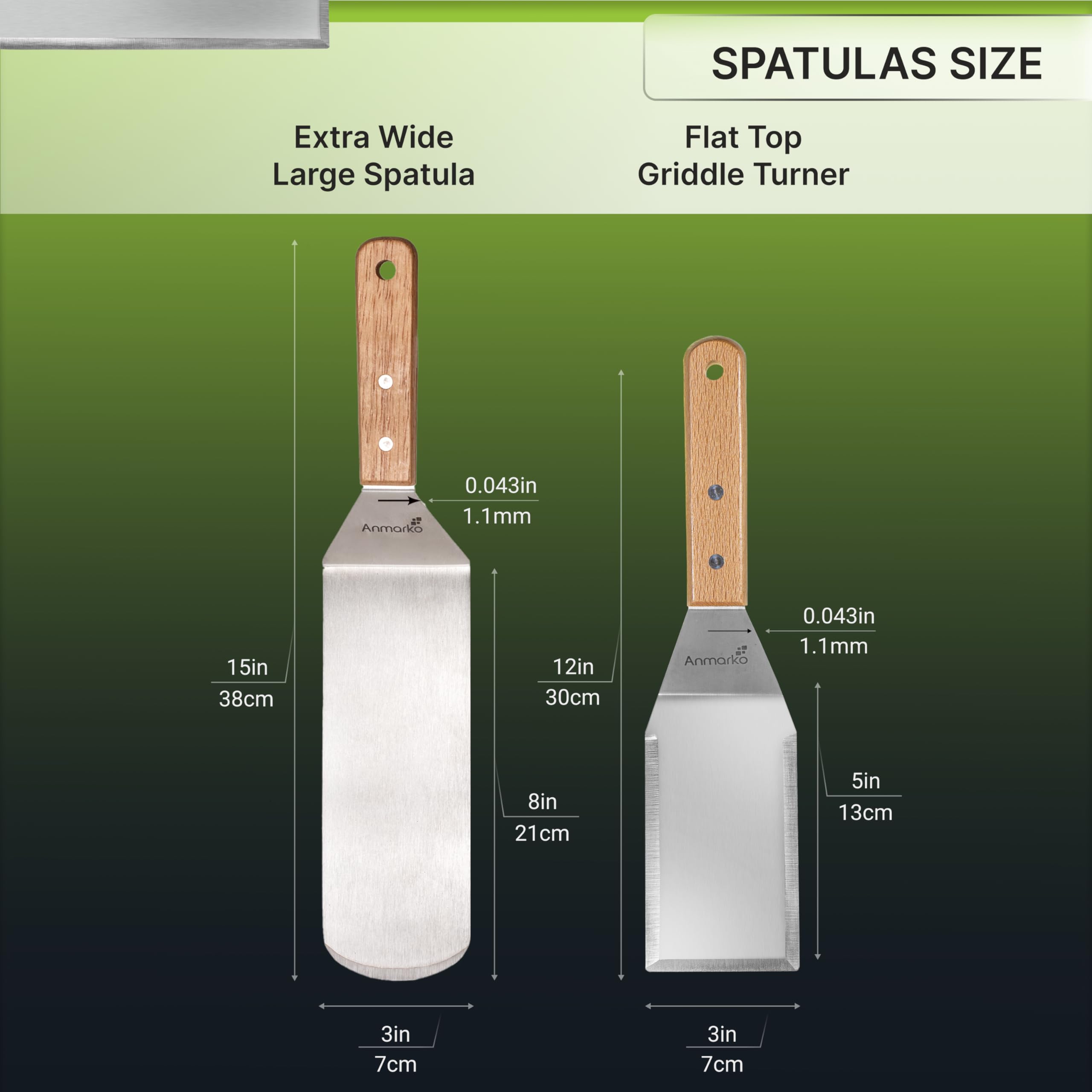 Professionelles Metall-Pfannenwender-Set – Edelstahlspatel und Grillschaber – schwerer Pfannenwender, Grill-Zubehör, ideal für Gusseisen-Grill, flache Oberseite, handelsübliche Qualität