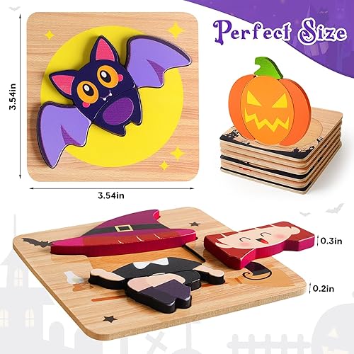 Miniatura 5 de Rompecabezas de madera de Halloween para niños pequeños de 1 a 3 años, para bebés y niñas, juguetes de Halloween para niños de 1, 2 y 3 años,
