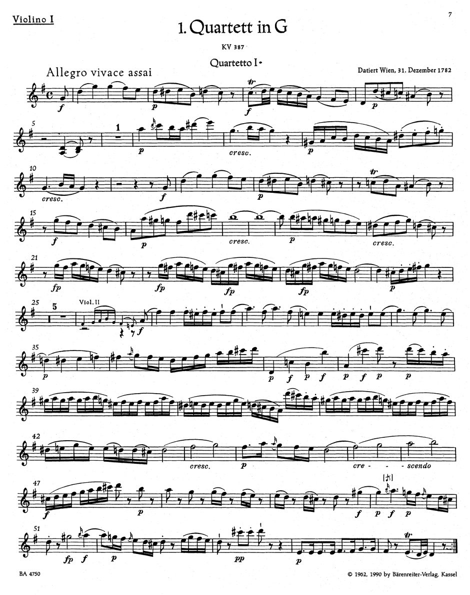 Die zehn berühmten Streichquartette. The Ten Celebrated String Quartets. Stimmensatz, Urtextausgabe, Sammelband. BÄRENREITER URTEXT: Für zwei ... Neuen Mozart-Ausg. Hrsg. v. Ludwig Finscher