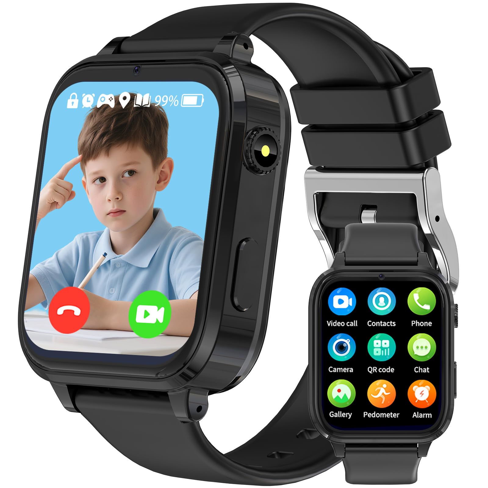 clleylise 4G Reloj Inteligente Niño, Reloj Inteligente Niña, Smartwatch GPS para niños, Videollamada, IP68 Resistente, Voz, Llamada SOS, Juego, Regalos para niños y niñas de 4 a 16 (Negro 4)