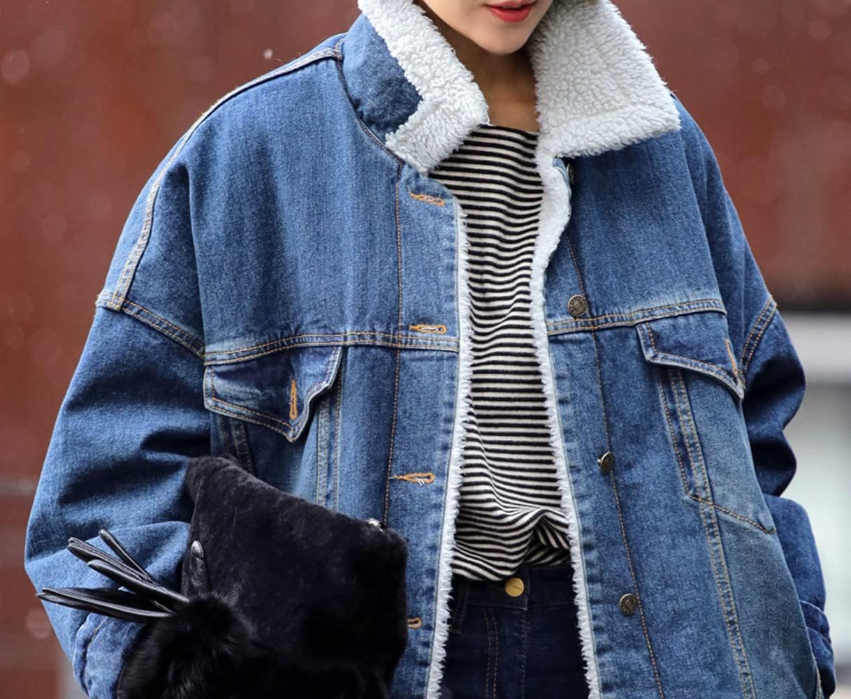 CHARTOU Women's Thick Fleece Lined Button Down Mid Long Quilted Denim Jacket Overcoat - Image 5