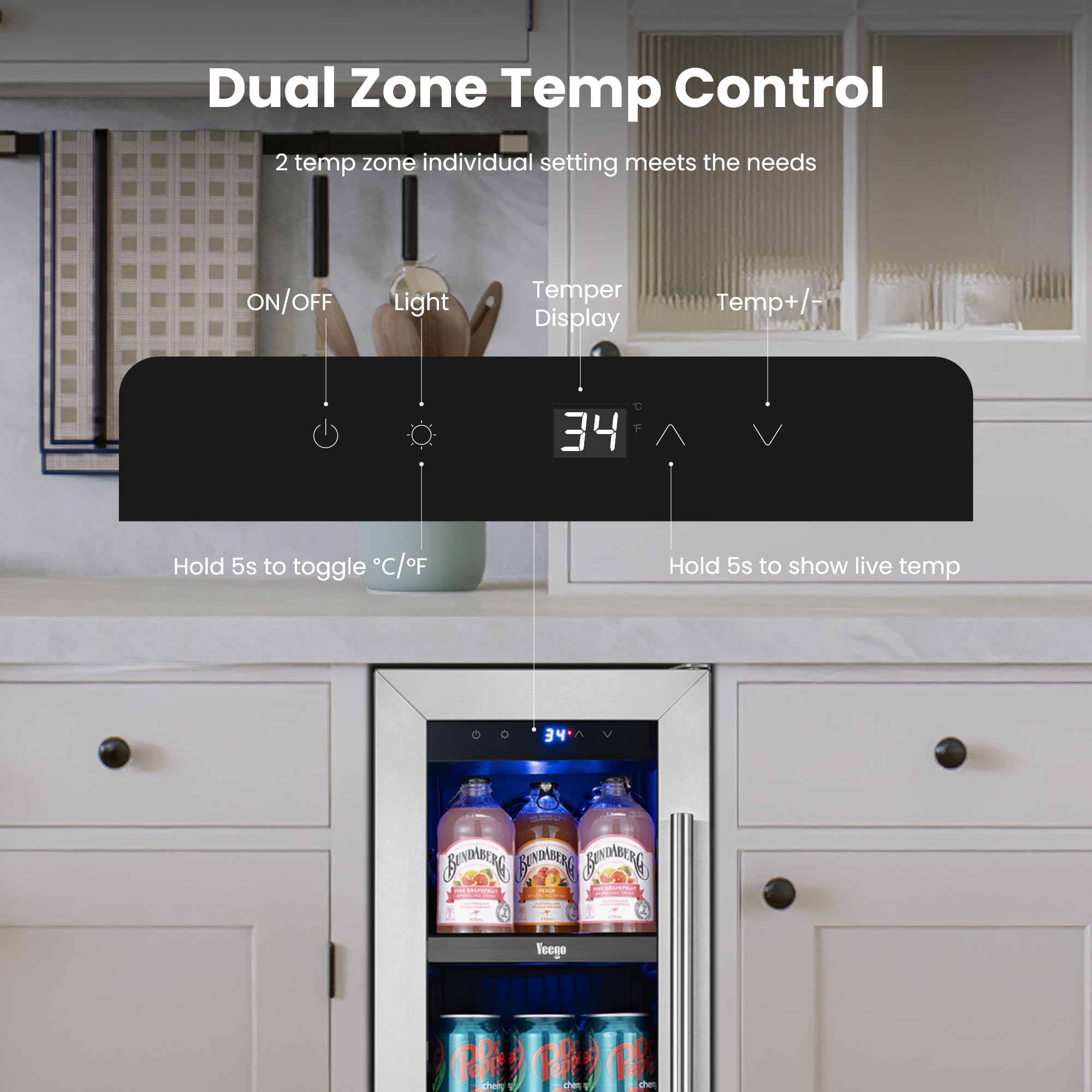 YEEGO 12-Inch Beverage Refrigerator – 60 Can Mini Drink Fridge With Left-Hinged Glass Door, Built-In Or Freestanding Beverage Cooler For Beer, Soda & Wine, Home Bar, Office, Bedroom on Fridge.com - View 5