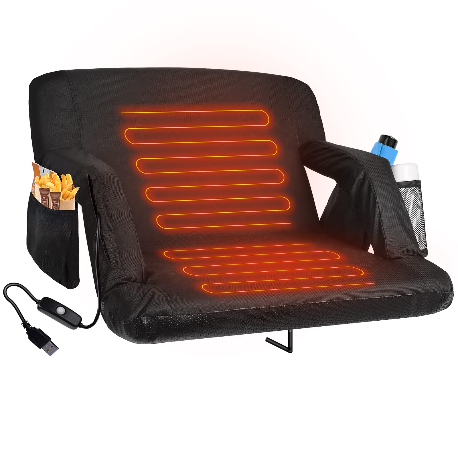 Photo 1 of ***DAMAGED - SLASHED - SEE PICTURES***
Blufree 1PCS Double Heated Stadium Seats for Bleachers with Back Support, with Shoulder Straps and Hook - USB Power Bank NOT Included