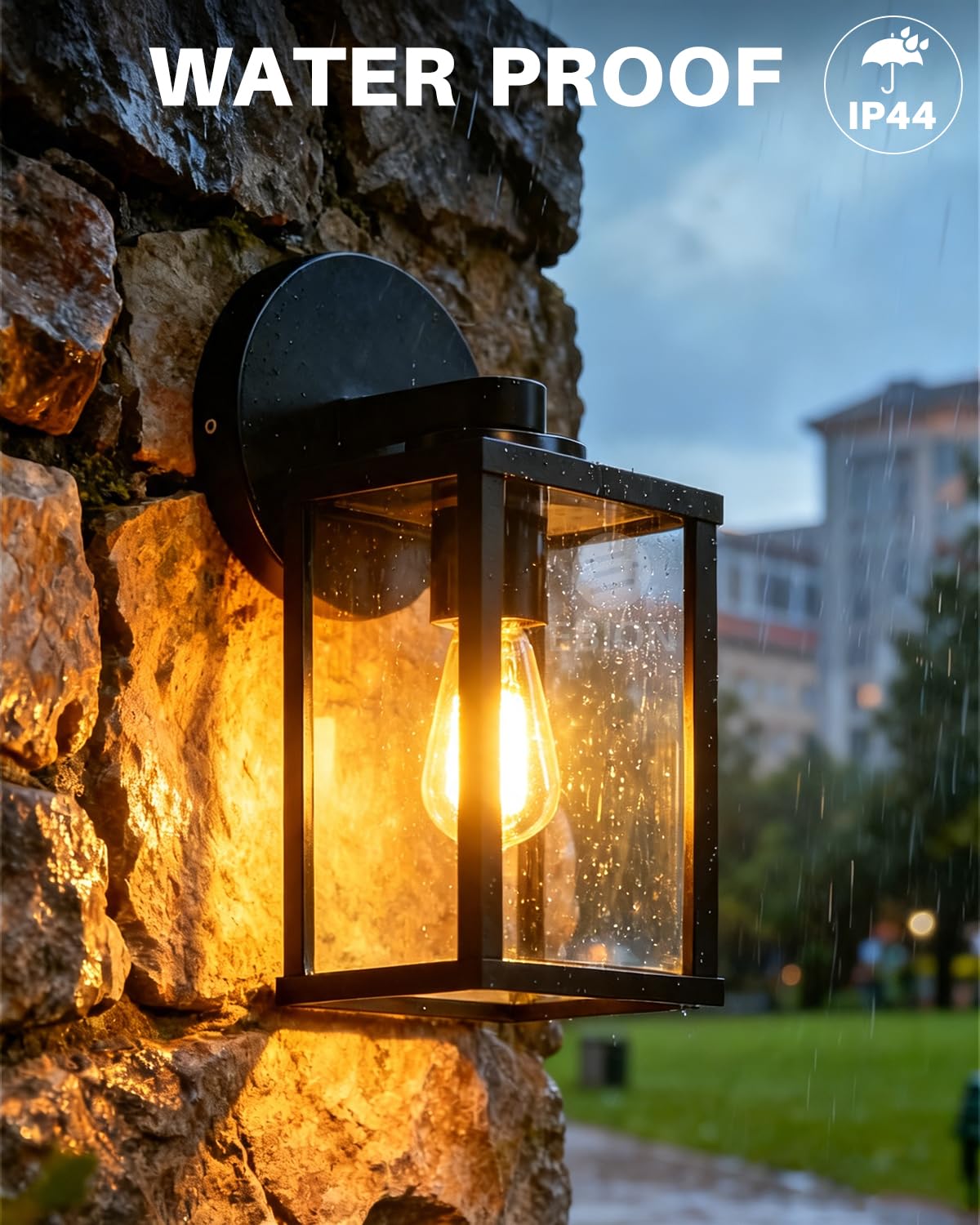 EBION 2 Stück Wandleuchte aussen E27, Wandlampe aus Aluminium + Glas, Modern Terrassenbeleuchtung, Außen Wandleuchte, IP44 Wasserdicht, Schwarz (ohne Leuchtmittel)