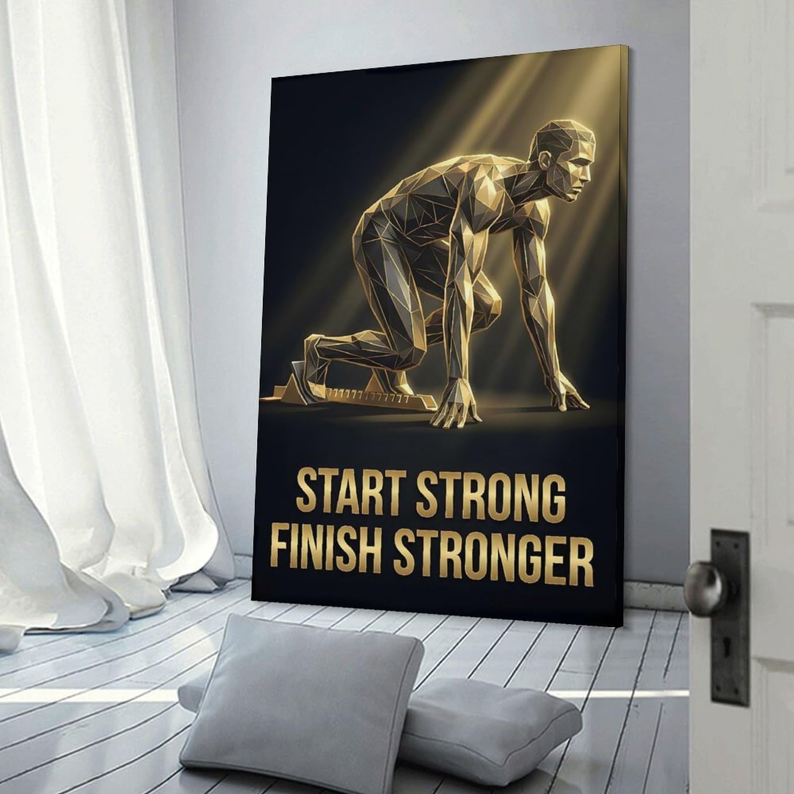 Junmoney Room Decor Wall Art Start Strong Finish Stronger, 08x12inch(20x30cm), for Hallway, Bedroom Or Modern Interiors, Gift Idea for Housewarming And Birthdays