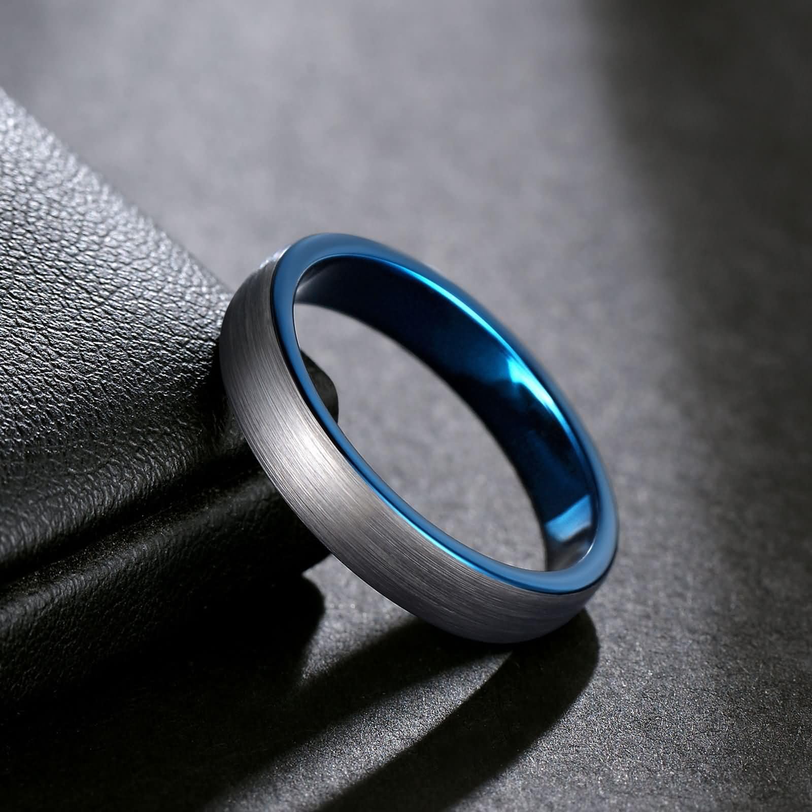Anillos Modernos Grabados Tungsteno Hombre, 4MM/6MM/8MM Redondo Cepillado Anillo Plata Azul para Hombre