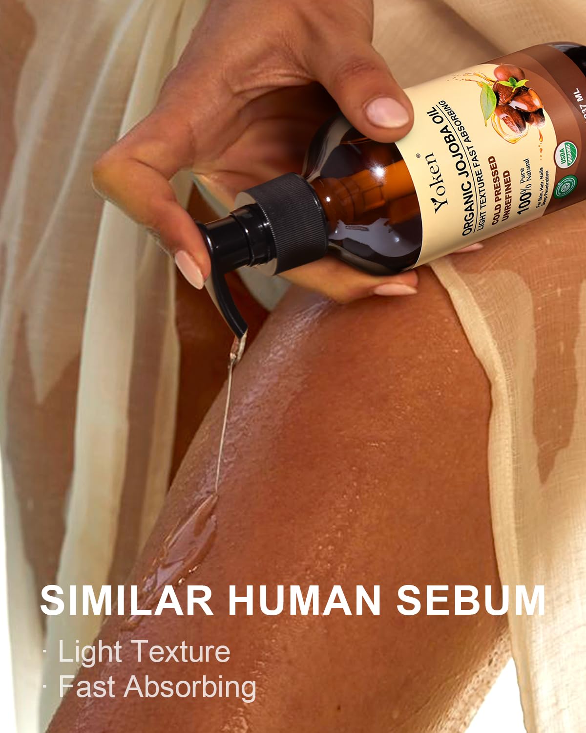 Yoken Organic Jojoba Oil, Pure Cold Pressed Unrefined