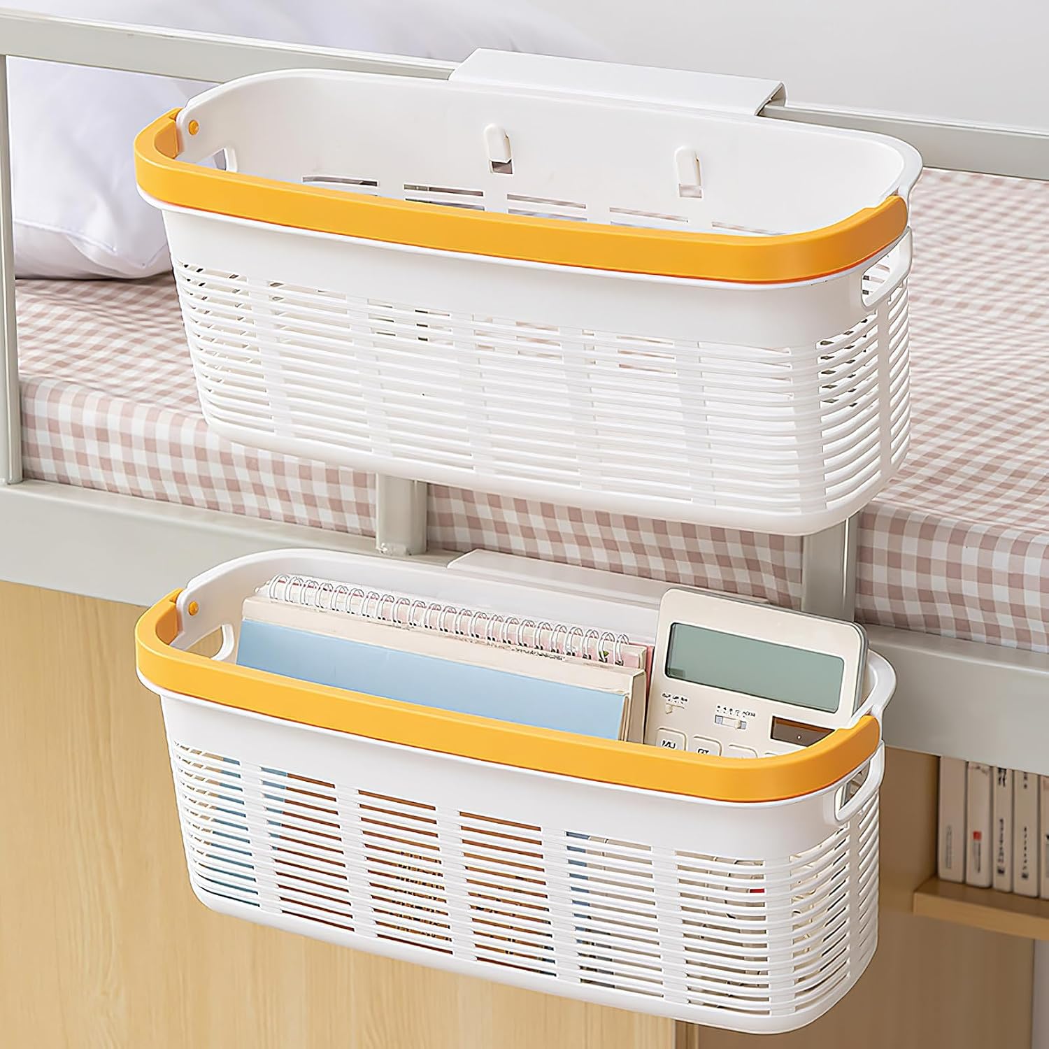 Bedside Hanging Storage Basket for Dorm Room Desk Organizer White Plastic