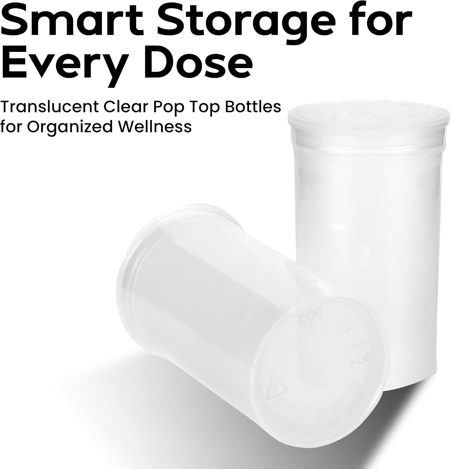 Human Objects | 19 Dram Pop Top Pill Bottles - 225 Count - Translucent Clear - Bulk Pill Organizers for Gummies, Medication, Vitamins, Fish Oil, Supplements, & More