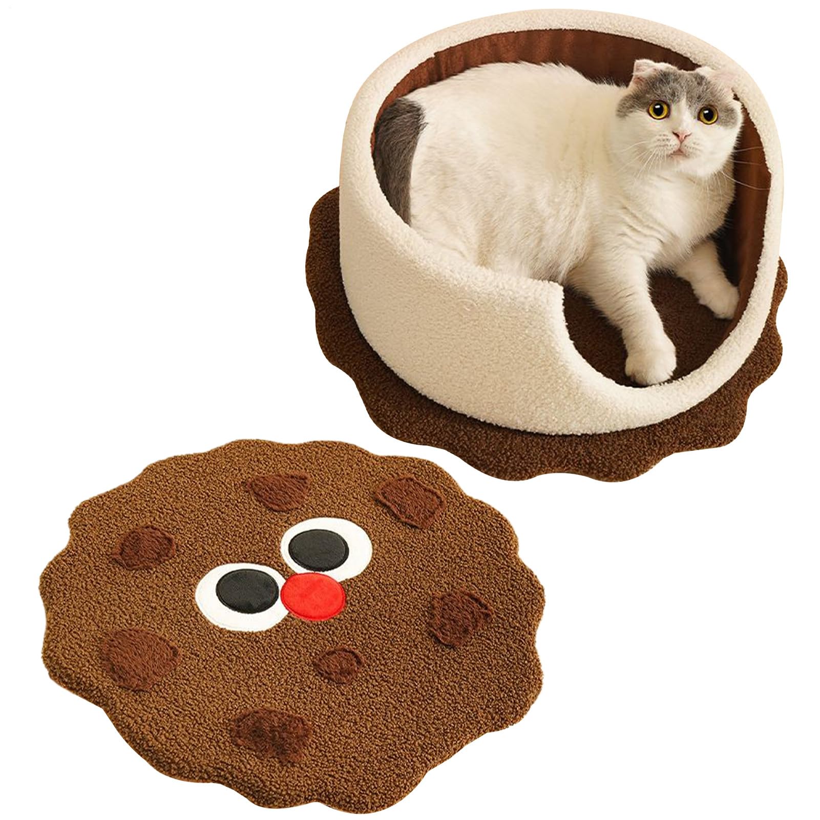 Cachette pour chat en forme de biscuit : lit chaud lavable et maison de jeu intérieur pour chaton