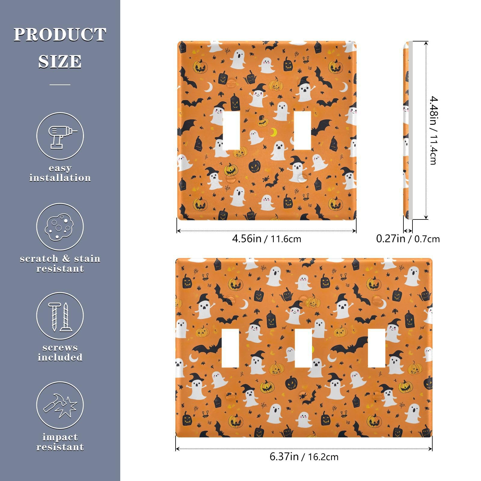 UMIRIKO Halloween Pumpkin Ghosts Bats Light Switch Cover Plate Covers Decorative Double Toggle Home Decor 202b7135