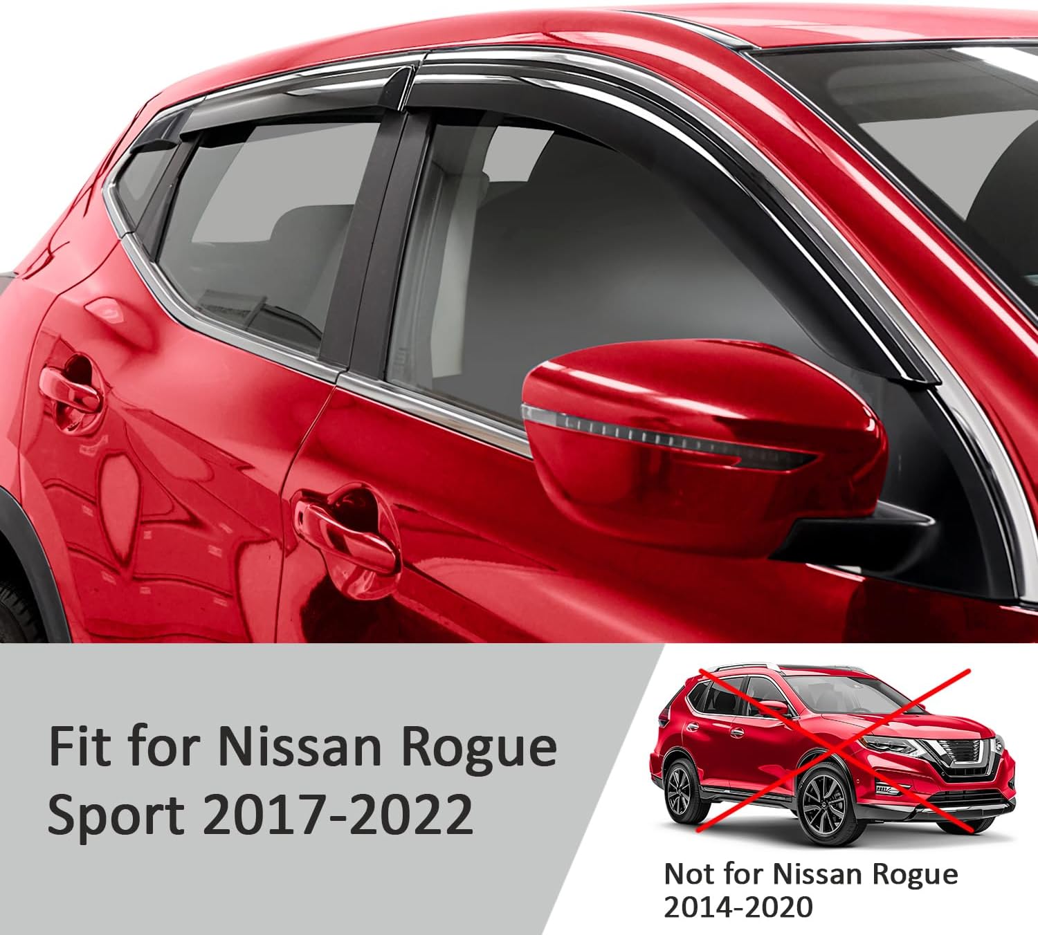 Voron Glass Tape-on Extra Durable Rain Guards for Nissan Rogue Sport 2017-2022, Window Deflectors, Vent Window Visors, 6 Pieces - 100464