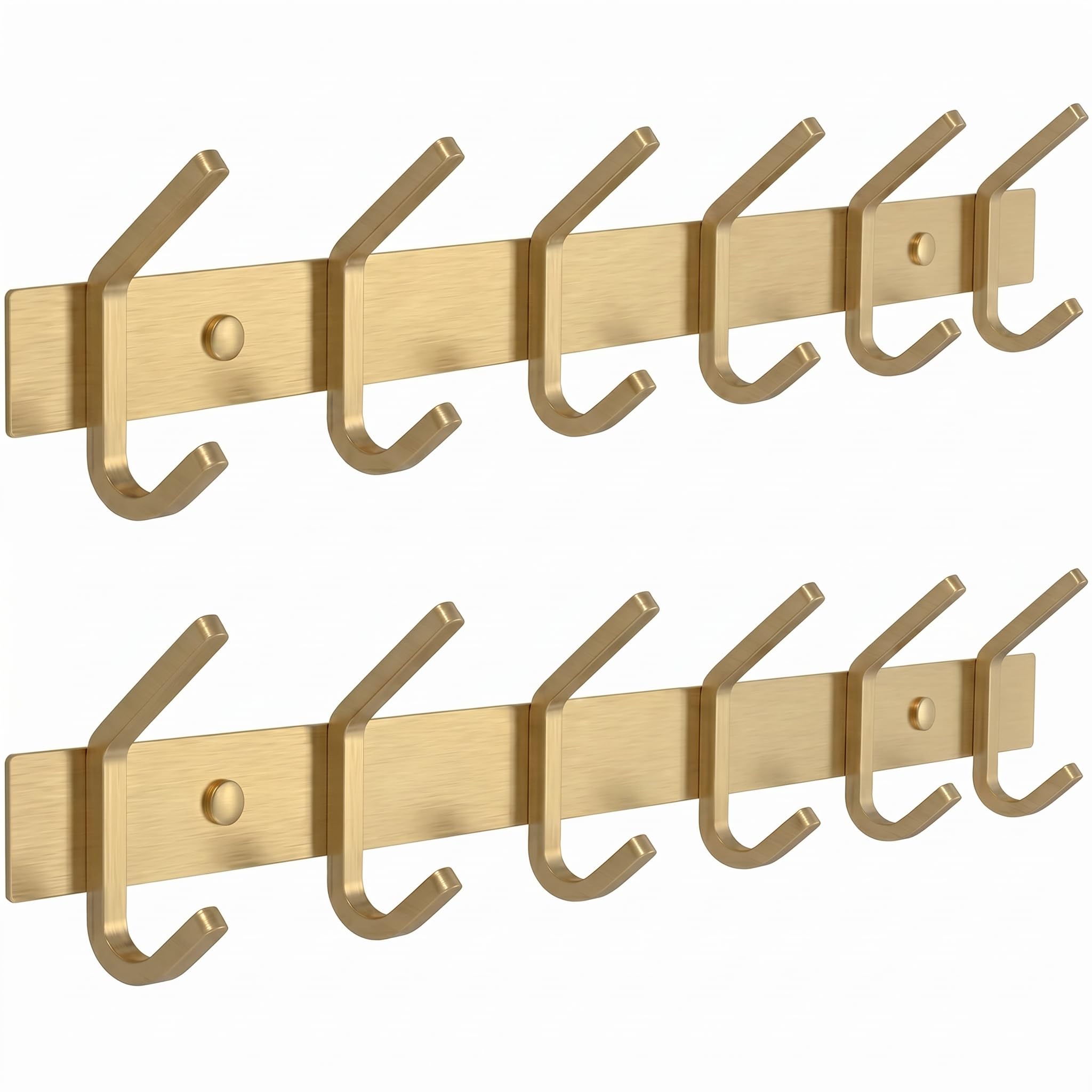 SAYONEYES Brushed Gold Coat Rack Wall Mount with 6 Double Hooks for Hanging – 17 Inch Heavy Duty SUS304 Stainless Steel Rustic Coat Hooks – Hat, Clothes, Purse, Towel Wall Hooks – 2 Pack