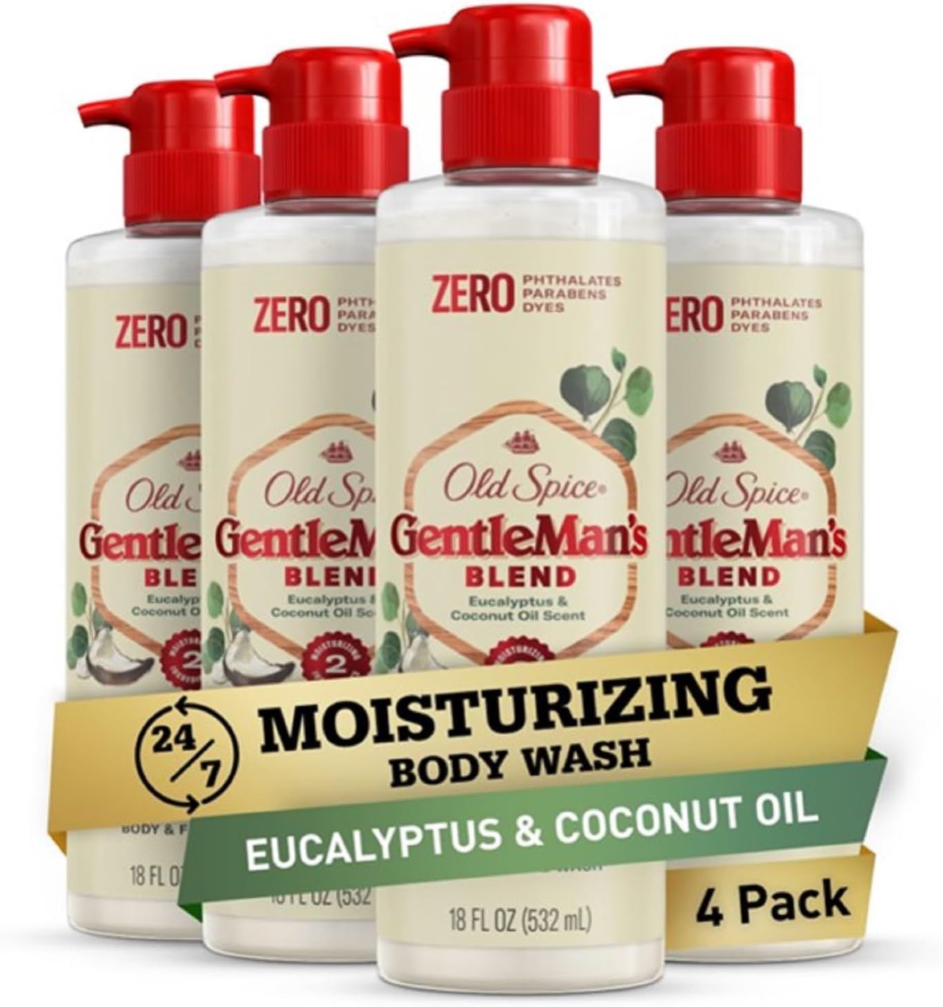 Old Spice Men's Body Wash GentleMan's Blend Eucalyptus and Coconut Oil, 16.9 oz, Pack of 4