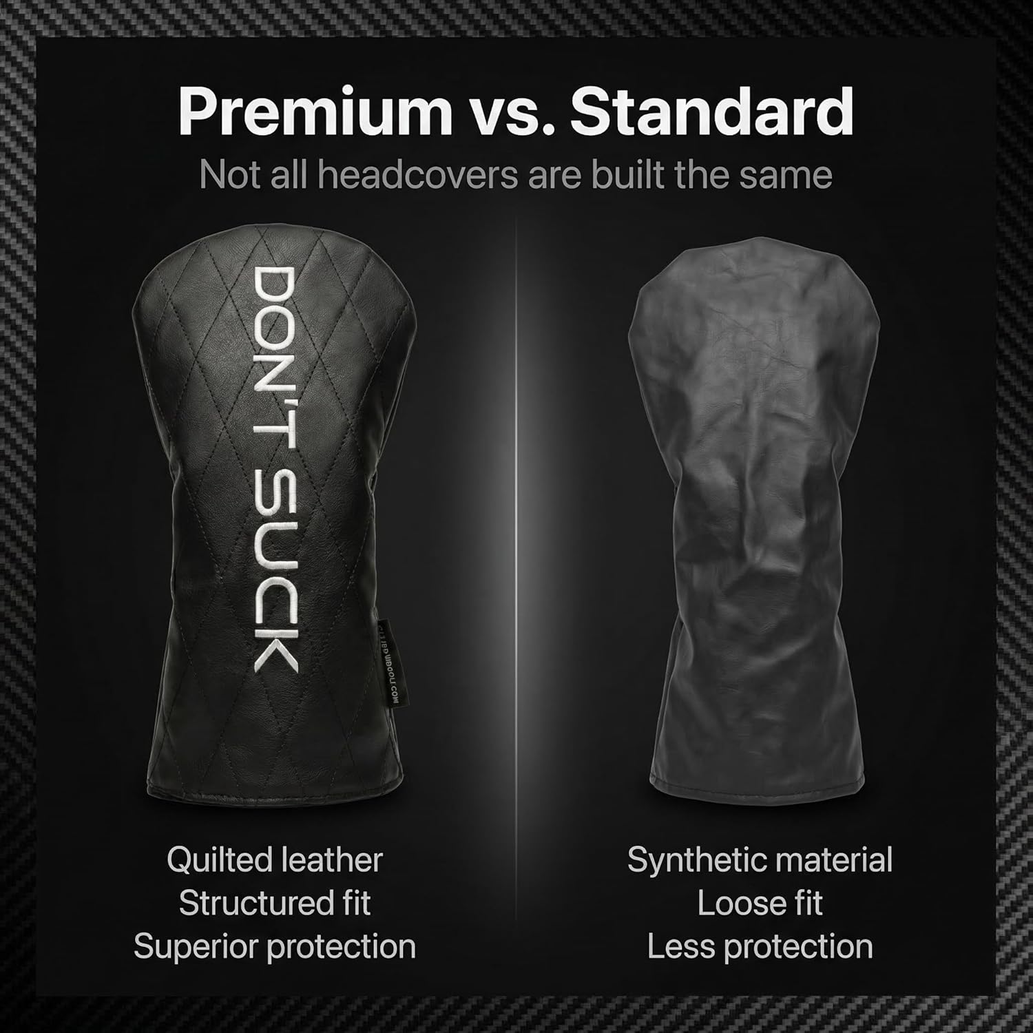 “Don’t Suck” Driver Headcover – Premium Quilted Leather Golf Driver Head Cover, Funny Golf Club Headcover for Driver, Luxury Golf Bag Accessory, Unique Golf Gift for Men