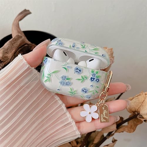 Miniatura 2 de MINSCOSE Funda transparente compatible con AirPods ProPro2, bonito diseño de patrón de flores de dibujos animados con llavero floral, funda