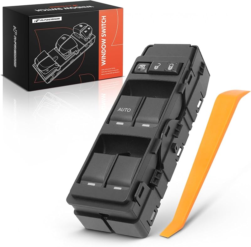 Interruptor do vidro elétrico dianteiro esquerdo A-Premium com função automática do motorista – Chrysler, Dodge, Jeep, Mitsubishi e Ram