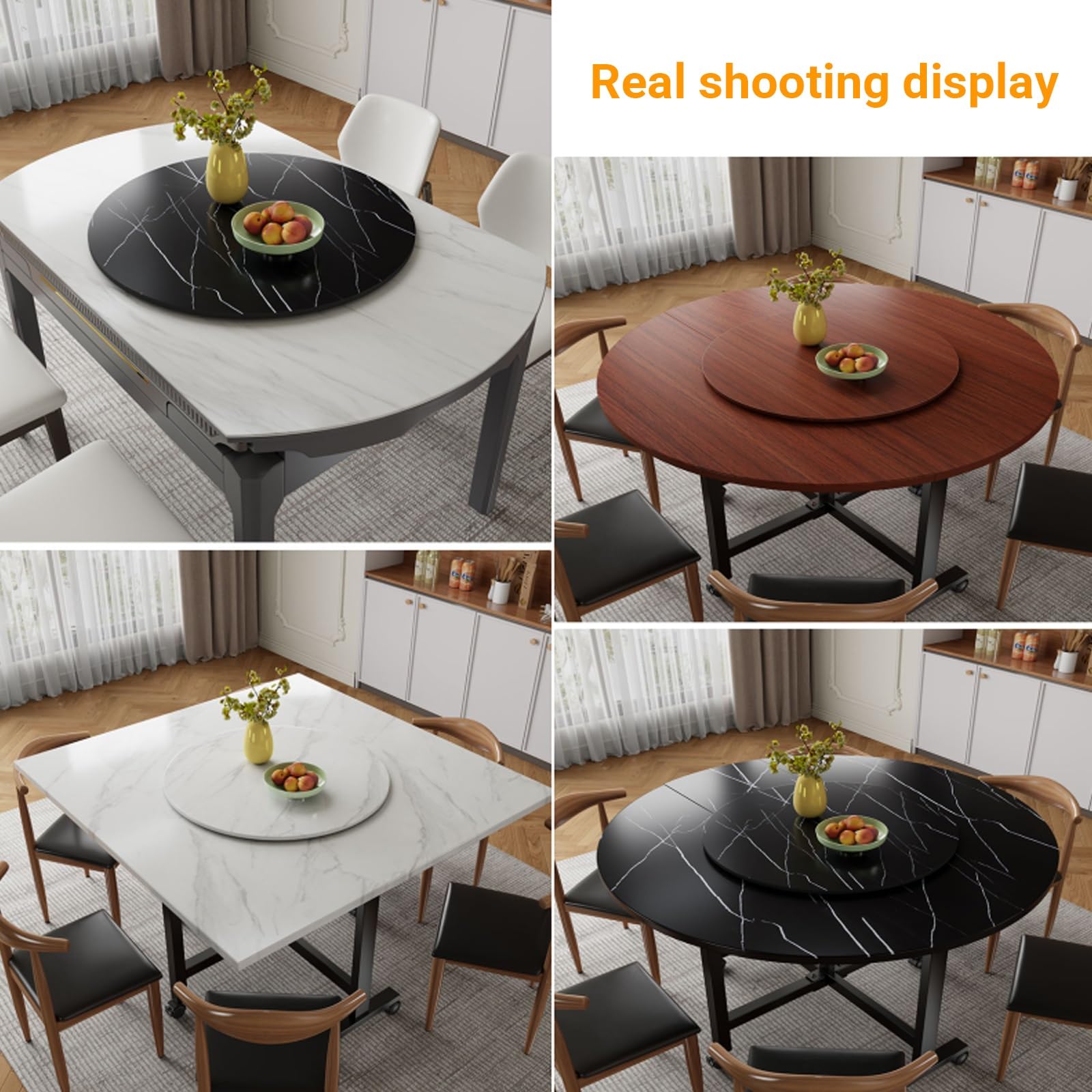 Lar Lazy Susan Drehteller aus Holz, 90 cm, schwarzer Marmor, rund, stabiles Serviertablett für Küche und Esszimmer, perfekt für Unterhaltung