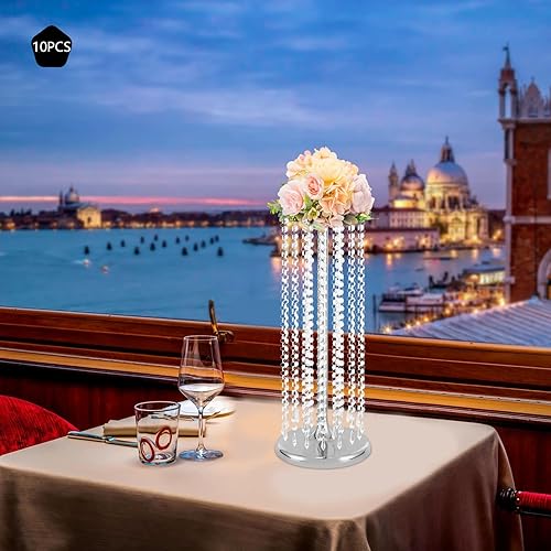 Miniatura 4 de 10 centros de mesa de boda de 23.6 pulgadas de alto, jarrones de cristal, soporte de flores de metal para decoración de mesas de fiesta, decoración