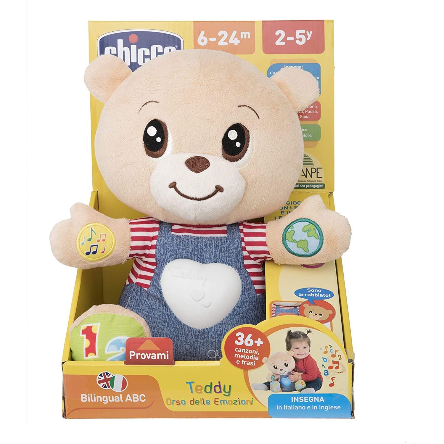 Chicco Teddy Orso Peluche Interattivo, Gioco Educativo, Numeri e Lettere, Pupazzo - Bambini 6 Mesi - 5 Anni