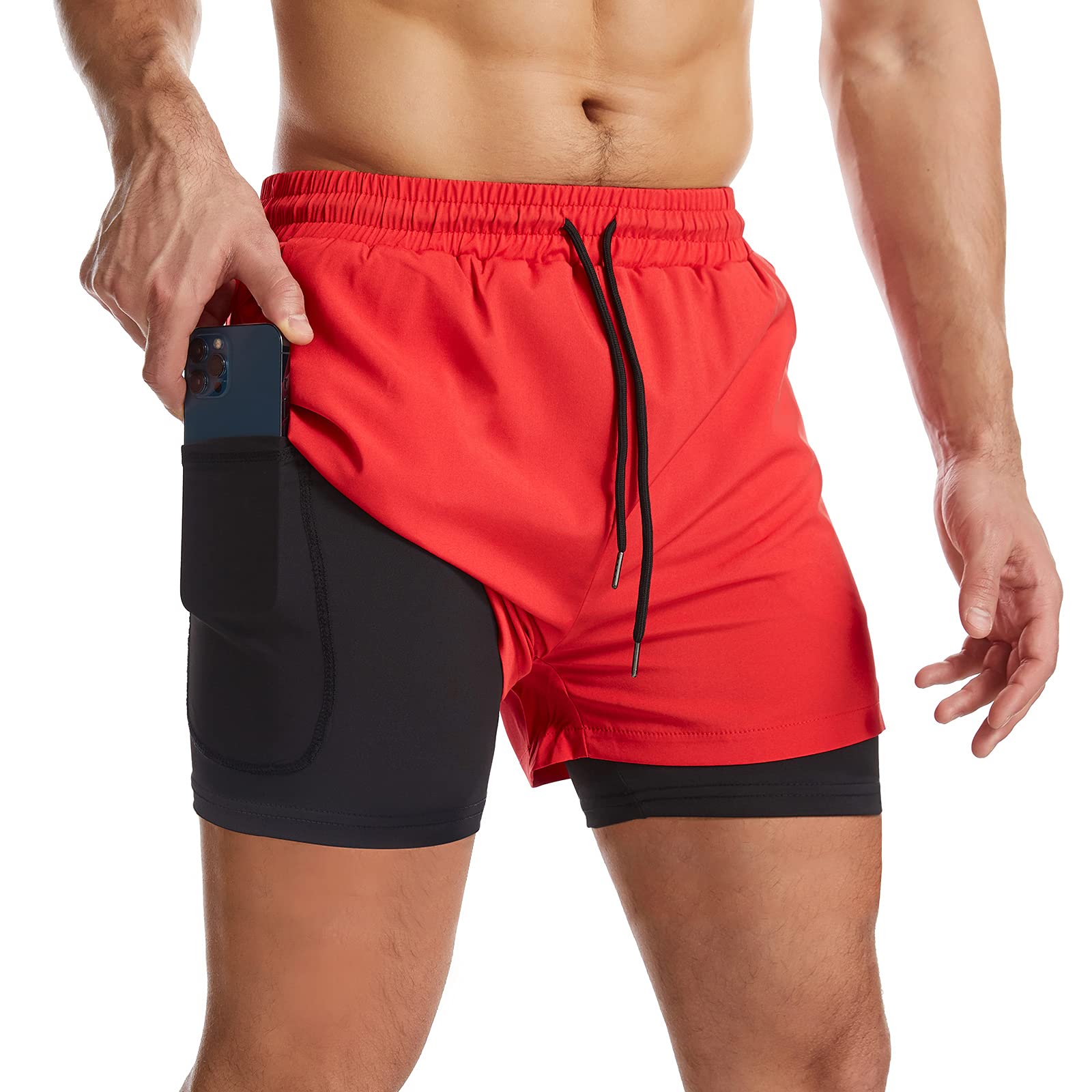 Danfiki Pantaloncini Sportivi da Uomo Running Shorts Asciugatura Rapida con Tasca per Jogging Tennis Fitness Allenamento 2 in 1