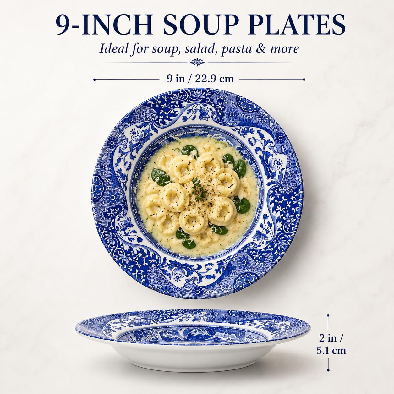 Portmeirion Home & Gifts 1532894Spode - Plato hondo italiano azul, blanco, 23 cm (juego de 4), azul
