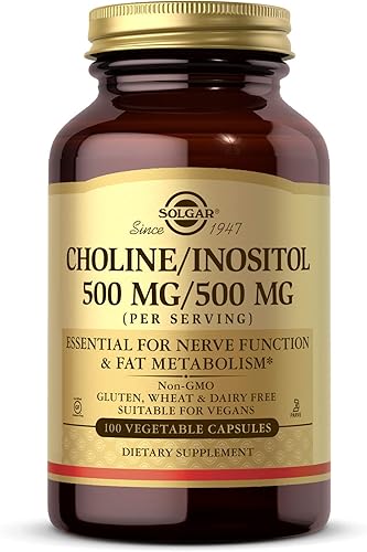 Solgar Choline/Inositol 500 mg/500 mg, 100 Vegetable Capsules - Energy Metabolism, Liver Health, Essential for Brain & Nerve Function - Non-GMO,