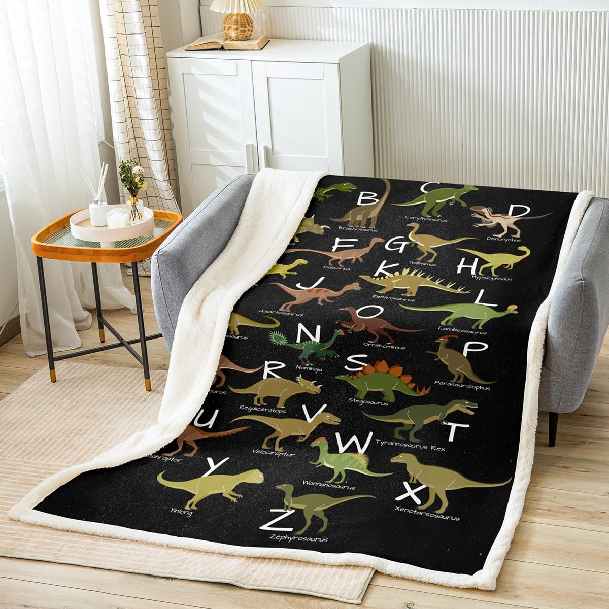 Homemissing Boys Multicolored 13237 Kids Dinosaur Sherpa Throw Blanket Abc Alphabet Fuzzy Plush Blanket For Girls Jungle Animal Dino Educational Beddecor Fleece Throw Blanket Camouflage Flannal Blanket Single 50X60 Inch