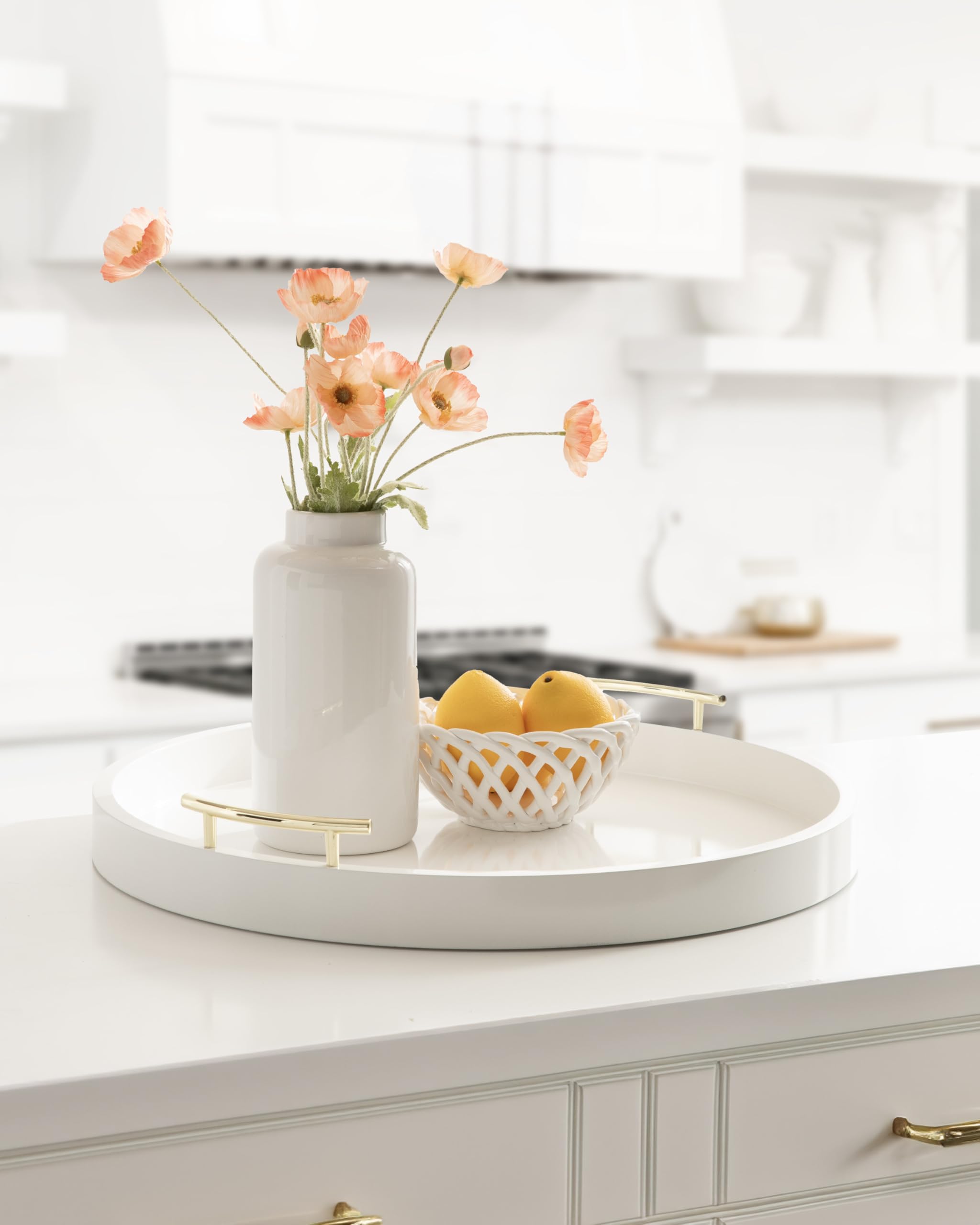 Kate And Laurel Lipton - Vassoio rotondo moderno ottomano, diametro 56 cm, bianco e oro, vassoio decorativo per tavolino da caffè o vassoio grande
