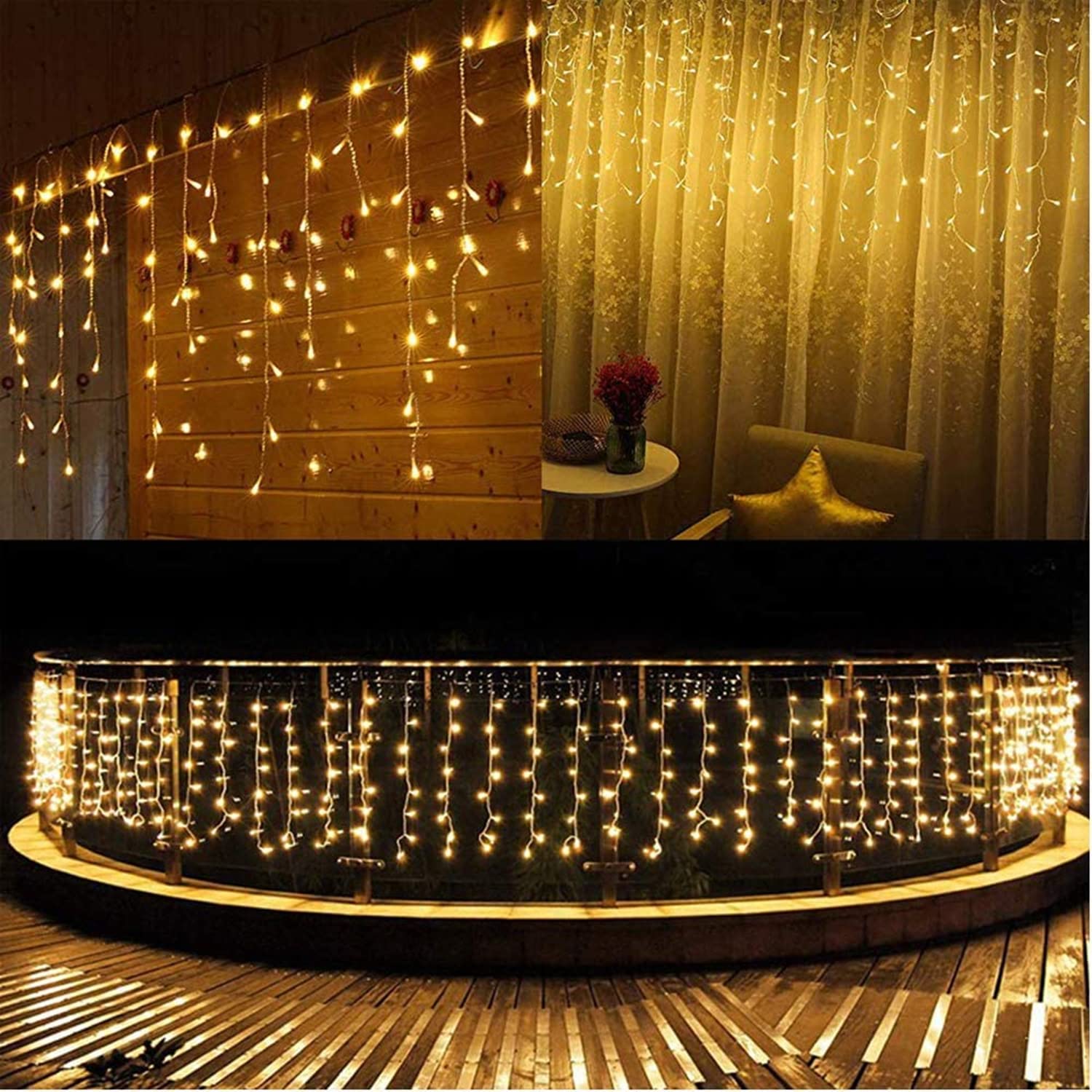 BrizLabs Natale Cascata Luci Esterno, 20M 600 LED Luci Stringa Natalizie Tenda Luminosa Bianco Caldo Spina 8 Modalità Impermeabile Lucine Decorazioni per Interno Casa Feste Giardino Finestra Balcone