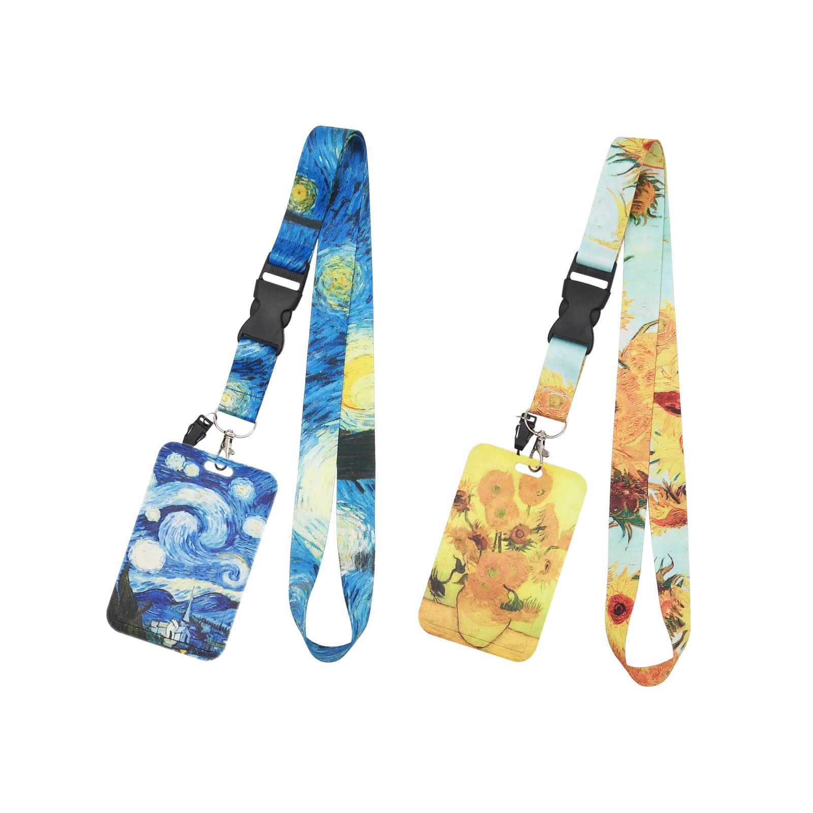 2Pack Detachable Lanyard with ID Badge Card Holder Silky Keychain Lanyards Keys Neck Strap with Metal Lobster Clip Clasp and Charm Hard Card Case for