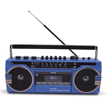 Cassette Boombox Retro Blueooth Boombox with USB SD and 3.5 mm AUX Input AM FM SW Cassette Player and Recorder Blue