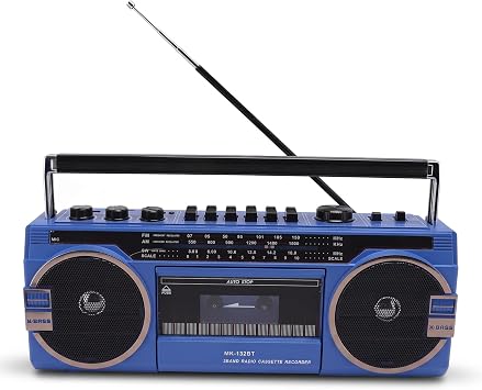 Cassette Boombox Retro Blueooth Boombox with USB SD and 3.5 mm AUX Input AM FM SW Cassette Player and Recorder (Blue)