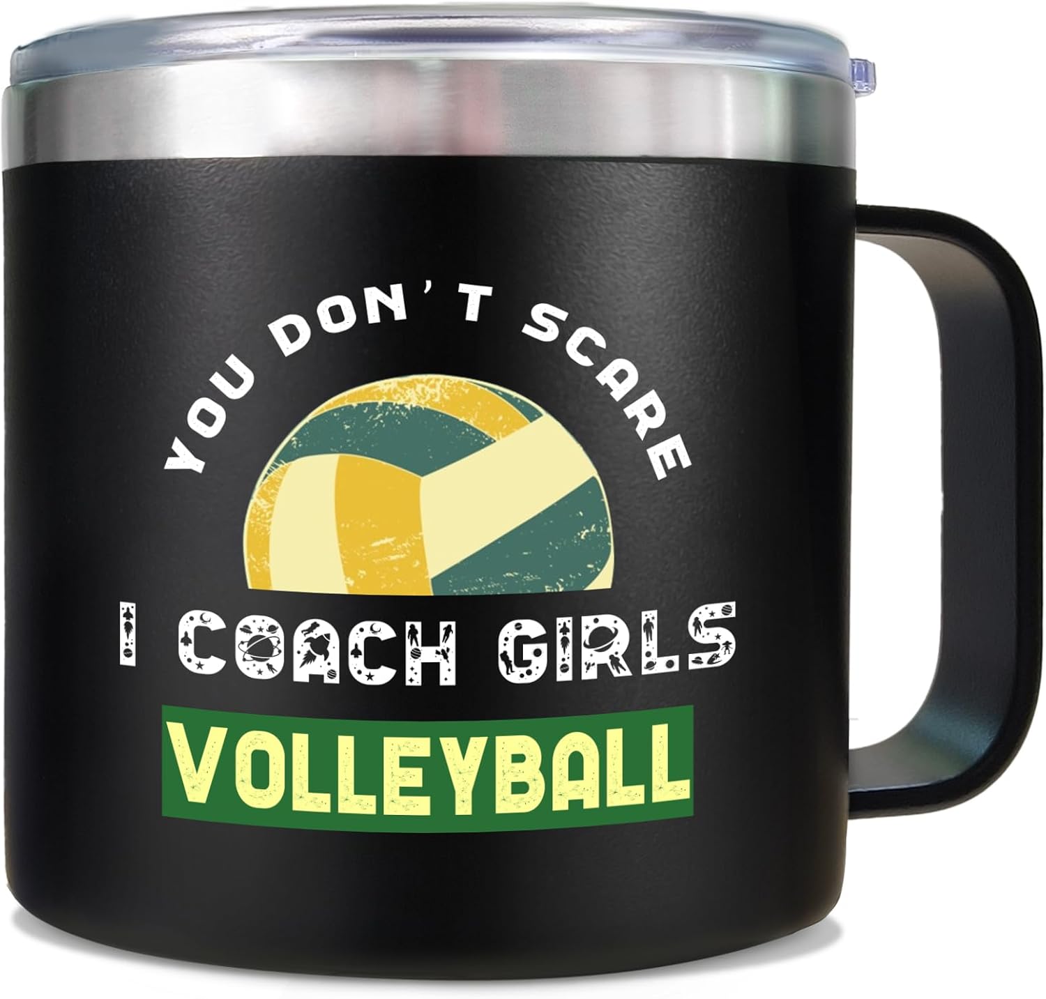 Volleyball Coach Gifts, Thank You Gifts for Volleyball Coach, Volleyball Gifts Coach Gifts, 14oz Volleyball Coach Insulated Coffee Mug with Lid Straw, Birthday Christmas Gifts for Men, Black
