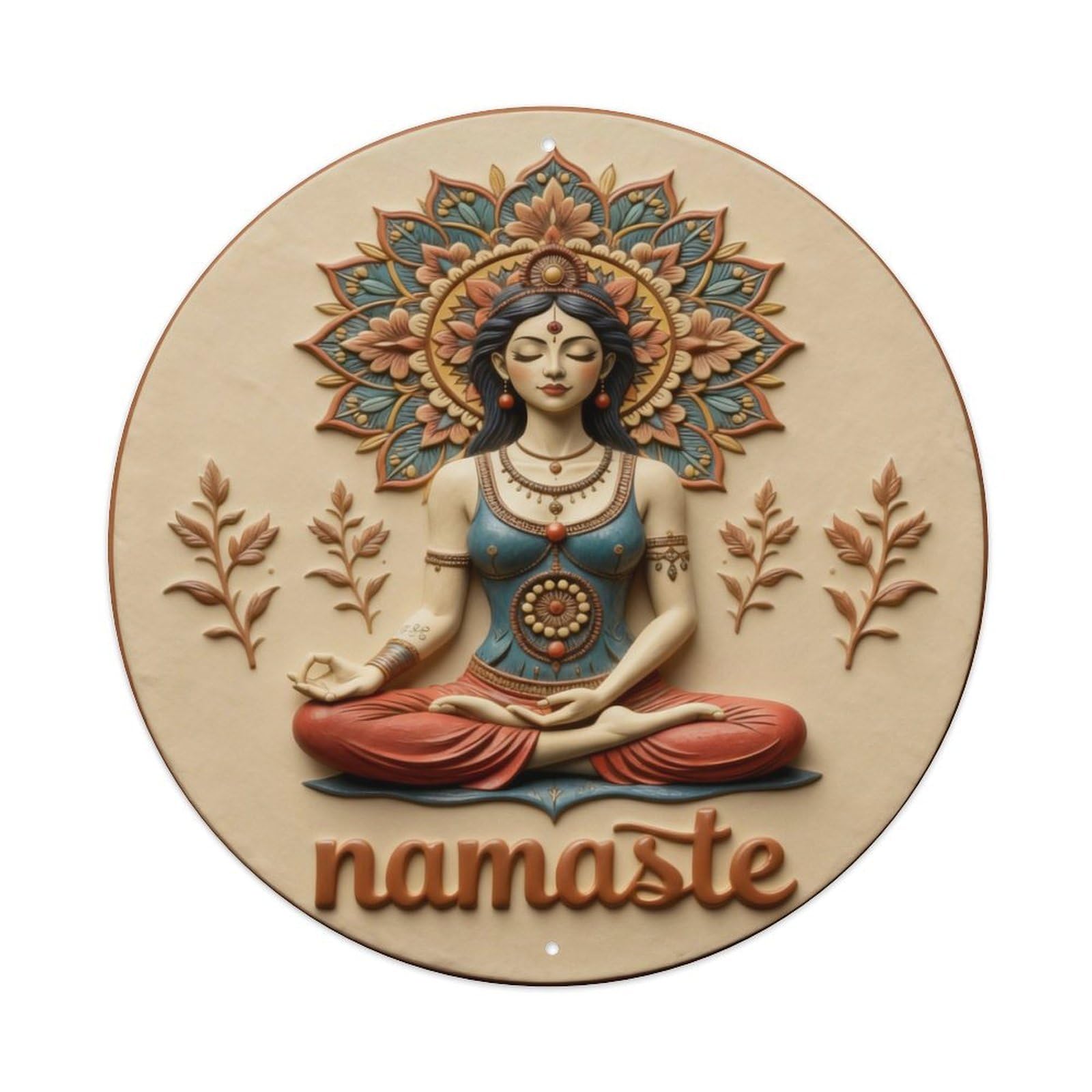 Mandala Woman Meditation Lotus Flowers Namaste Round Metal Tin Sign Vintage Wall Decor, Bar Garage Cafe Kitchen Home Wall Art Poster 8x8inches