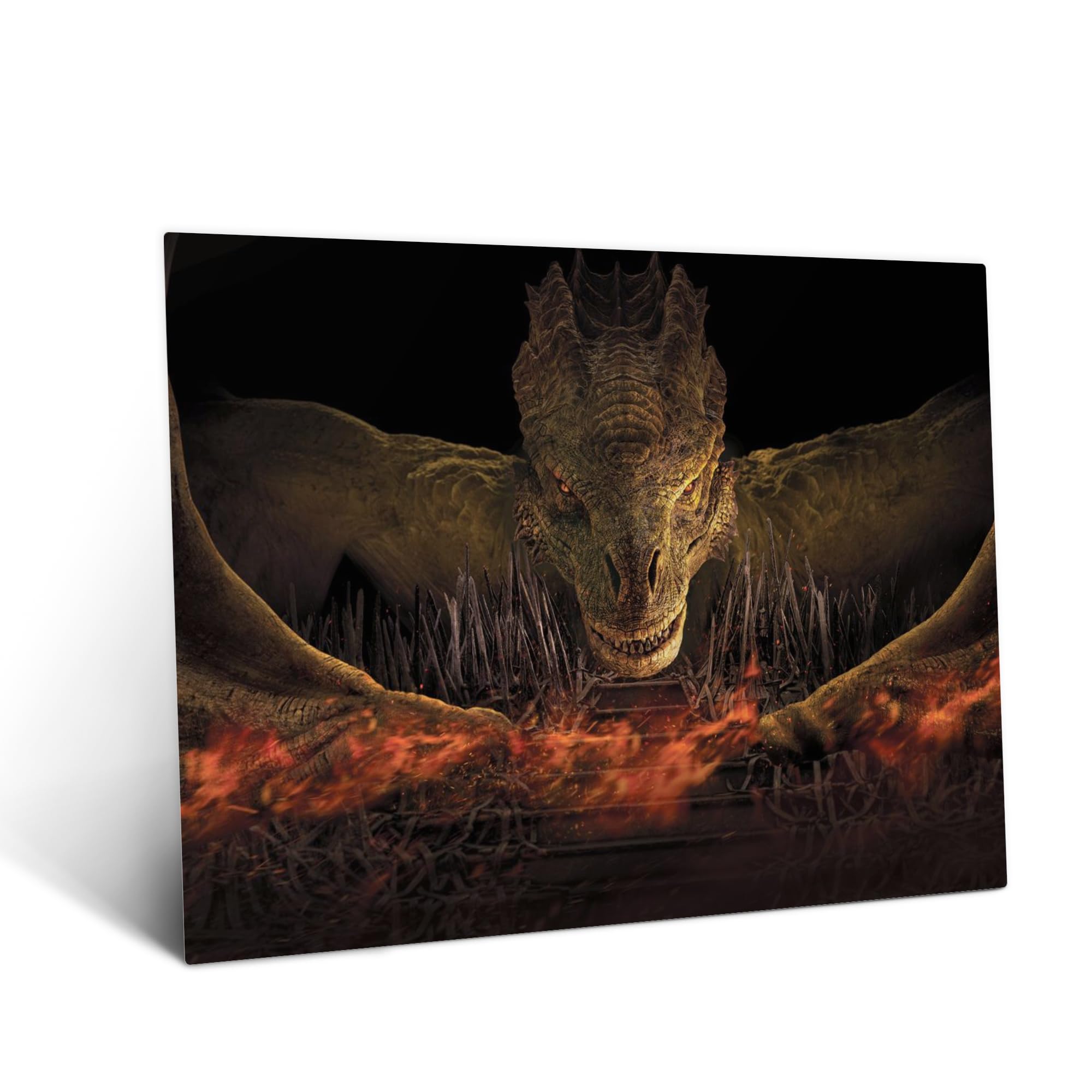 Displate Metall poster House of the Dragon Syrax Größe M | Bilder Wanddeko Wohnzimmer & Schlafzimmer Wandbilder, Geschenk. Wandkunst mit Magnet-Befestigung, ohne Bohren.