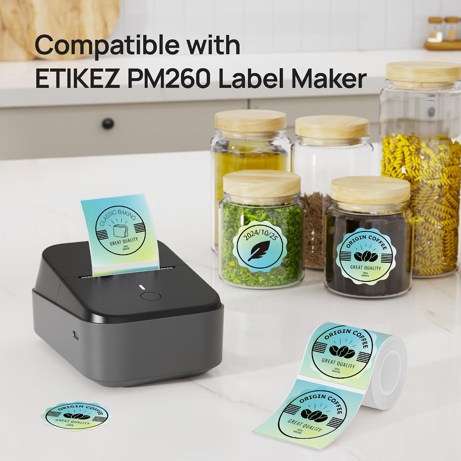Thermal Labels for PM260 & SUPVAN T50M Label Maker, 2 inch (50mm) Thermal Label, Waterproof, Multi-Purpose Label Tape, 1 Roll of 150 Self-Adhesive Thermal Paper Gradient Green image 3