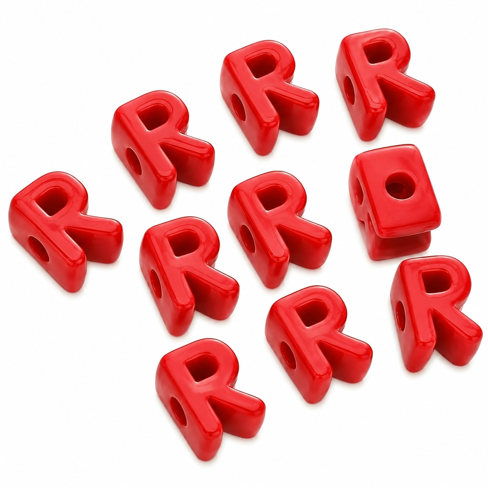 Letter Beads, 10pcs Alphabet Beads, Large Acrylic Letter Beads with 6mm Holes for Bracelet Making, Jewellery, Keyrings and Craft Projects (Red, Letter R)