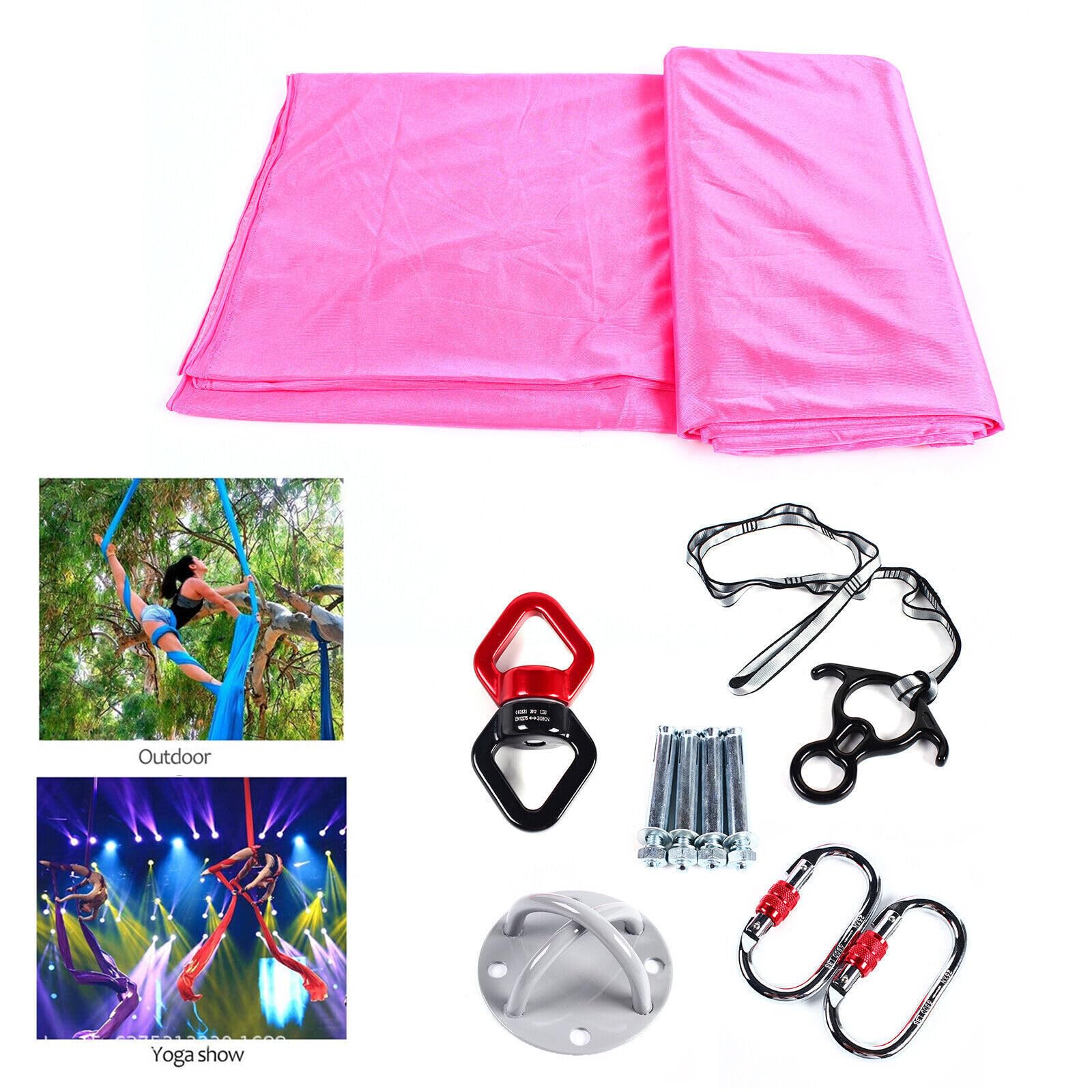 RIAHNEAH Aerial Silk Yoga Swing Hammock Flip Anti Gravity Alloy Hook and Loop Set 2.8x2.8M Entry Kit Nylon Fabric can support 400kg Sling,Suitable for All Skill Levels of High-altitude Work Equipment