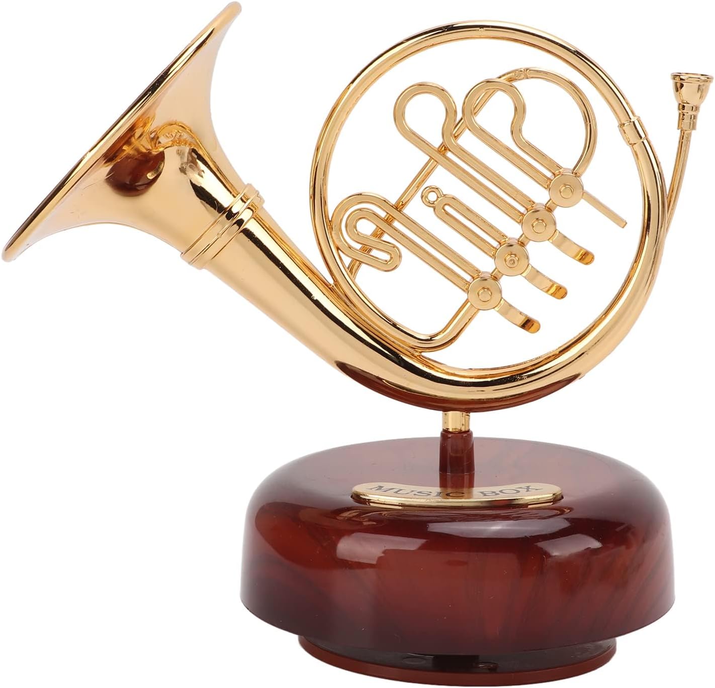 KASTWAVE Music Box, French Horn Music Box, Golden Mini Instrument Figurine Ornament, Home Office Ornament, Mini Vintage Musical Box, for House Miniature Musical Gift for Birthday Holiday Gift