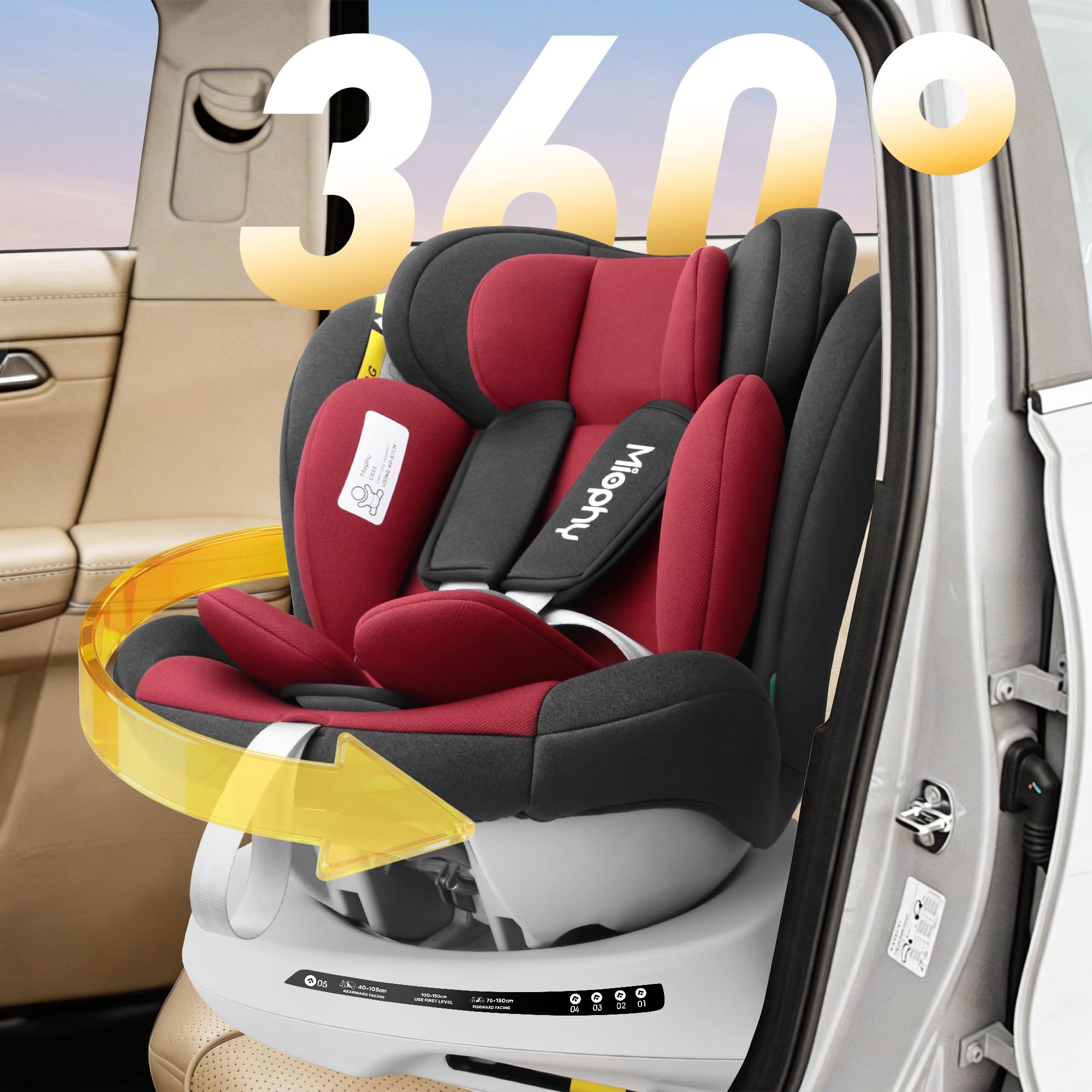 360 Girevole I-size Seggiolino Auto Isofix, 40-150 cm, 0-12 anni, Gruppo 0+1/2/3, Omologato ECE R129/04
