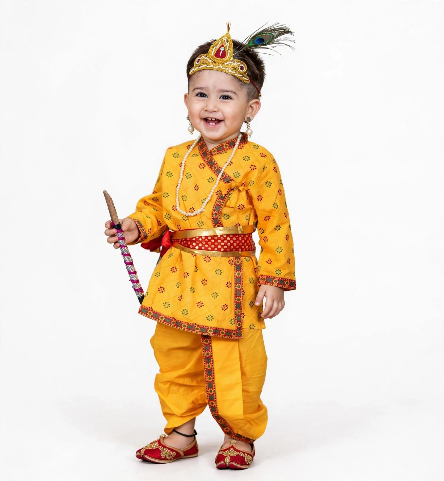 Kaku Fancy Dresses Krishna Costume for Kids, Baby Krishna Dress for Janmashtami, Bal Krishna Dhoti Set, Krishnaleela Costume, Infant Bal Gopal, Krishna Fancy Dress Costume for Boys/Girls