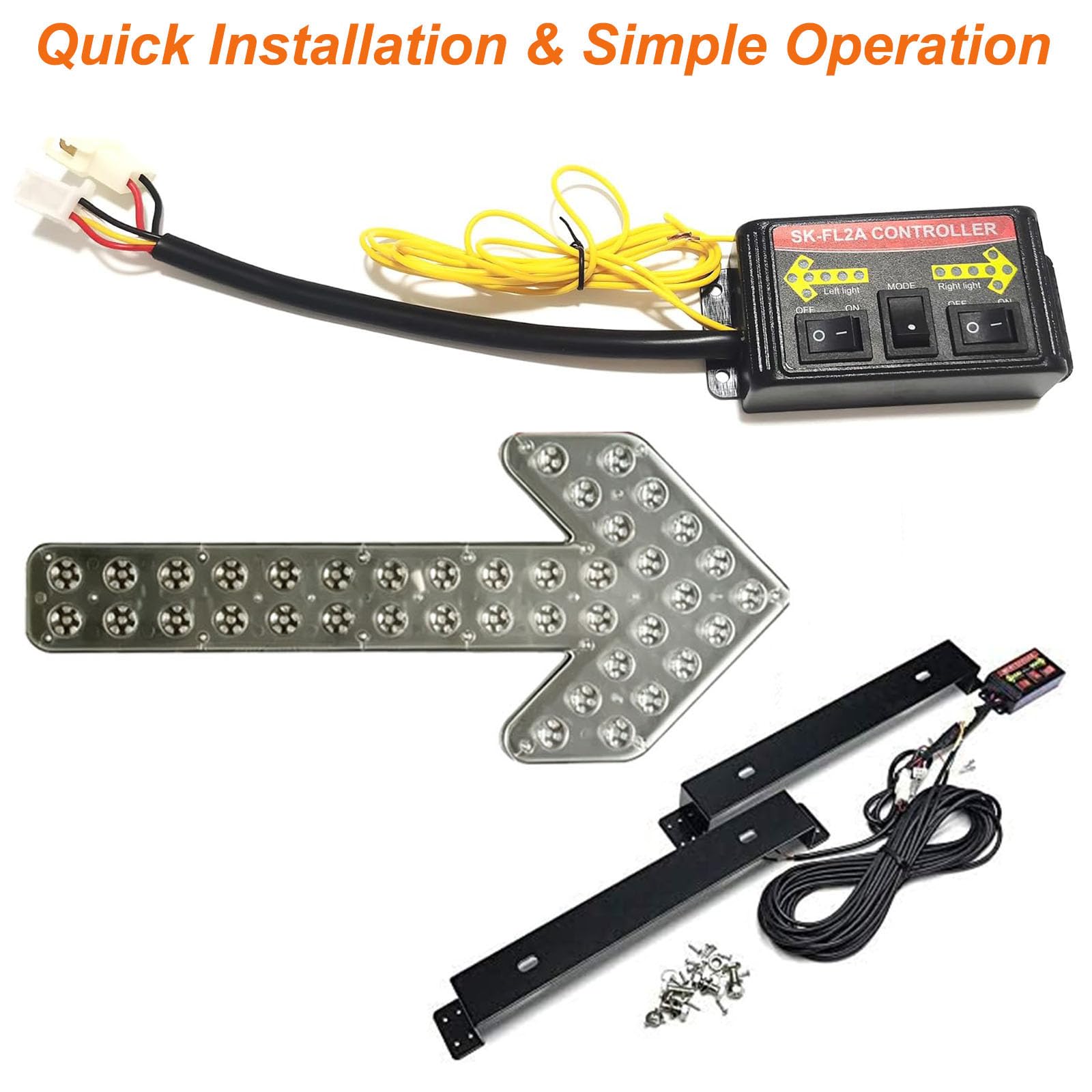 Luminoso Advertencia Flecha Intermitente Vehicular Luz Flecha LED, 1‑Pack | 12V-24V, 480 LED, 60CM, Incluye Accesorios de Instalación, Frecuencia de Parpadeo: 60-100 veces/minuto