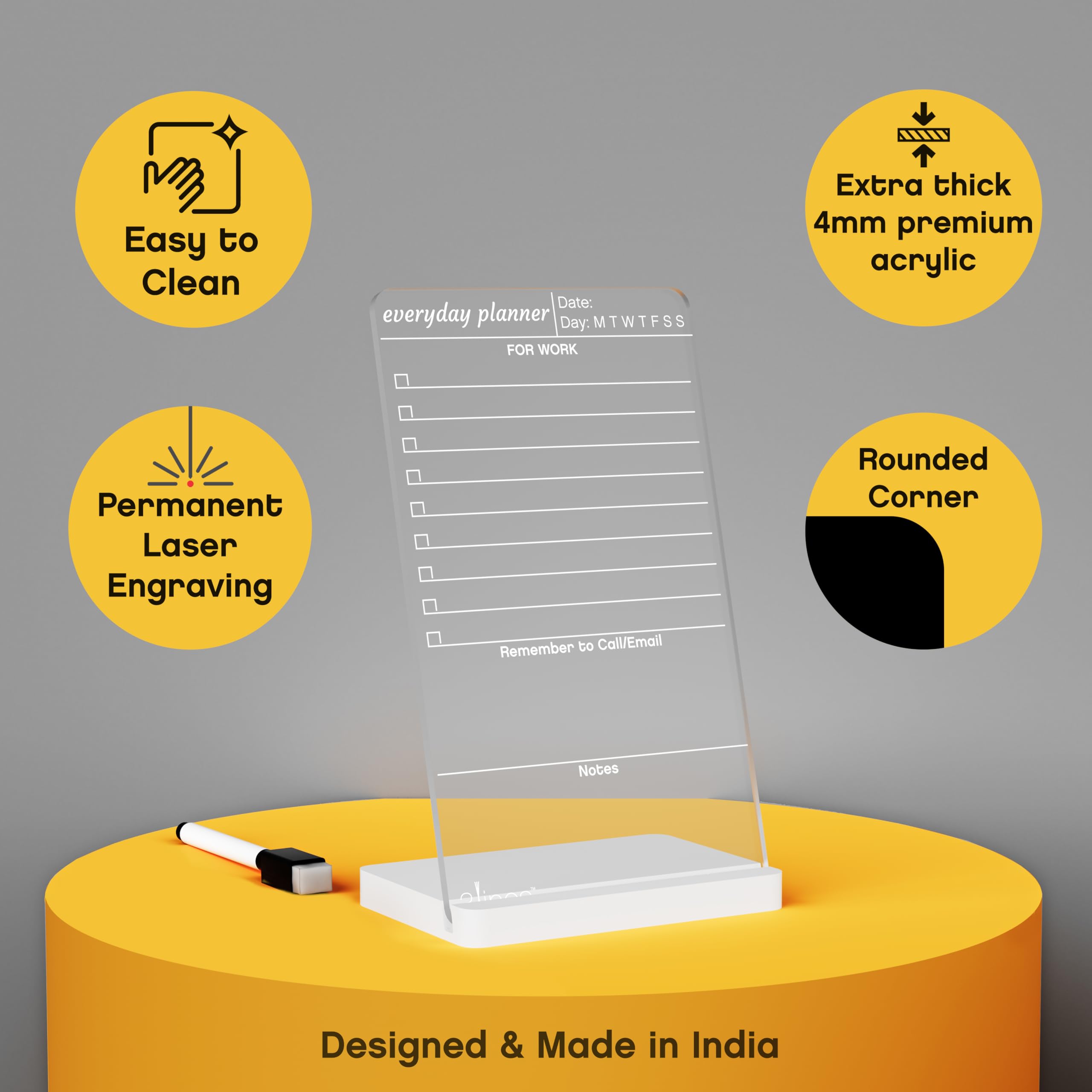 3 Lines to Do List Acrylic Board for Desk (20x12 CM) | Best Planner & Organiser | White Acrylic Base | with Marker & Cleaning Fabric | Everyday Planner for Work Transparent | Small Size 2