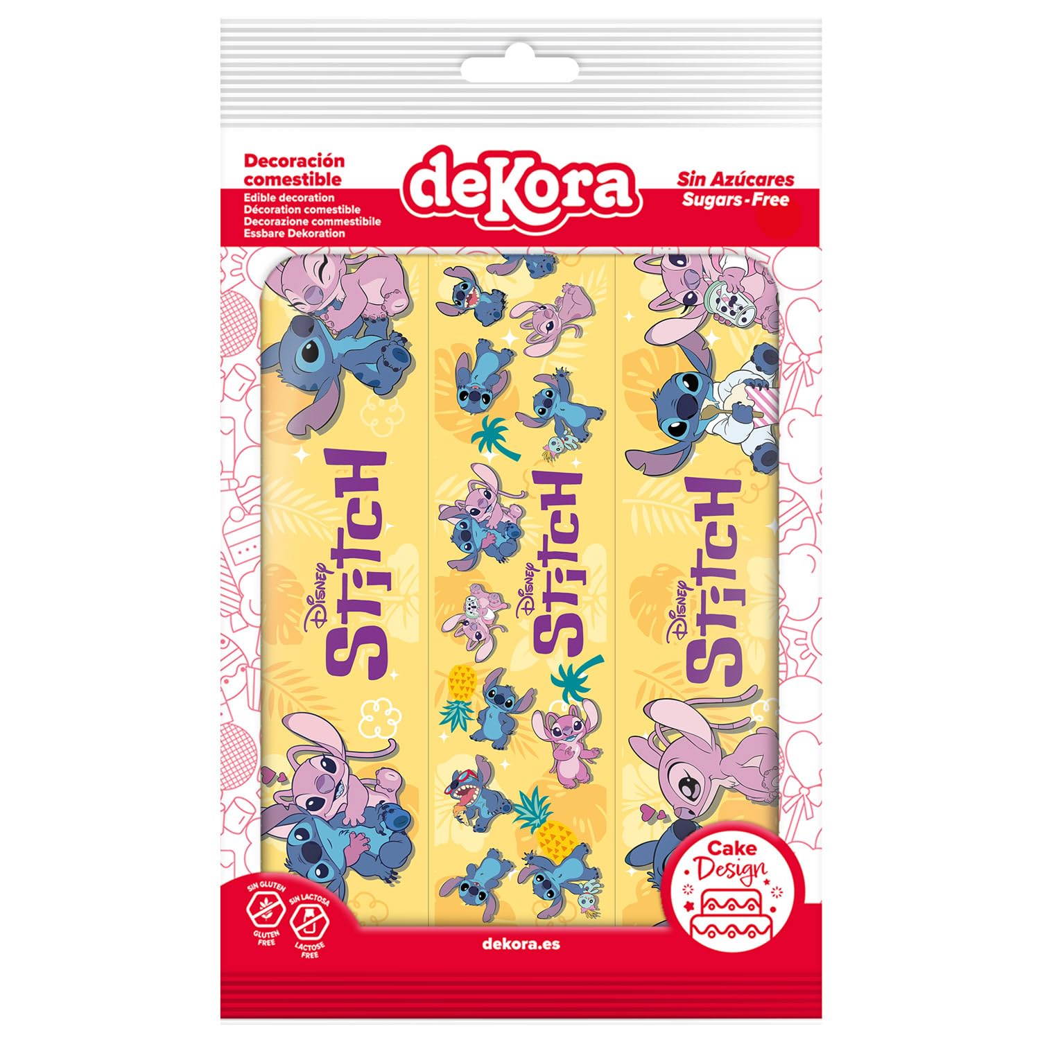 Dekora, Stitch Ribbon, Cinta Decorativa para Tarta, Ideal para Tartas Infantiles y Fiestas Temáticas, Impresión Comestible, Fácil de Colocar, 21x5 CM