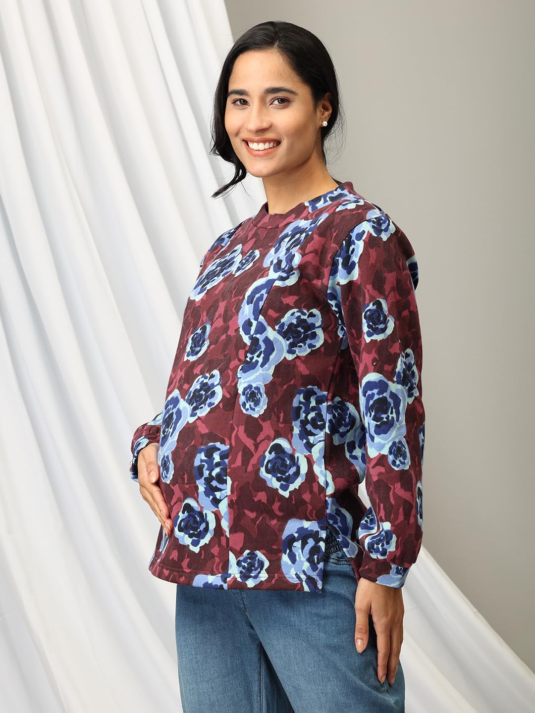 The Mom Store Maternity and Nursing Sweatshirt | Feeding Top for Pre and Post Pregnancy | Winterwear | Cotton | Wildflower Whimsy | L 2